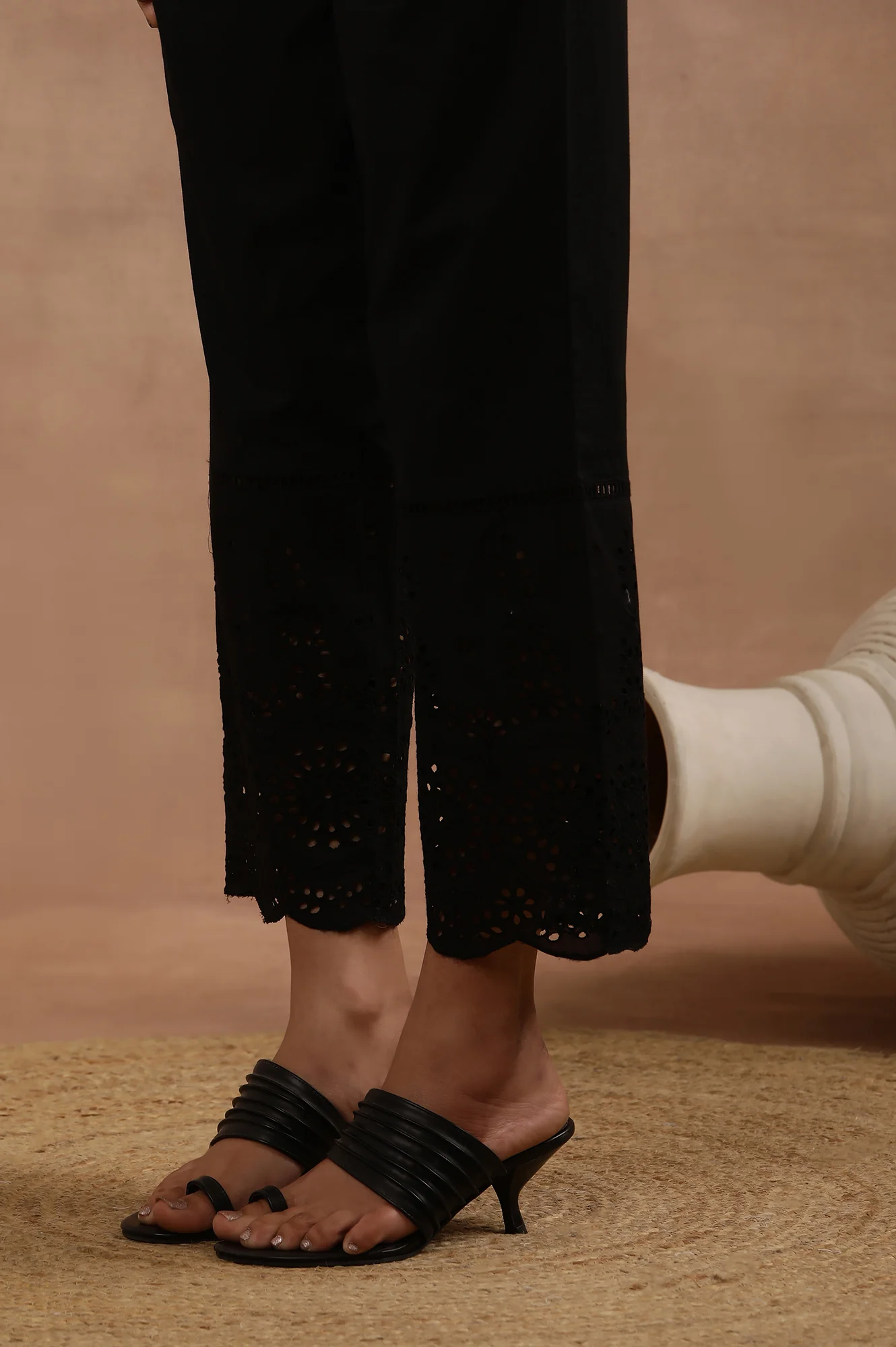 Black Schiffli Straight Pants - Image 8