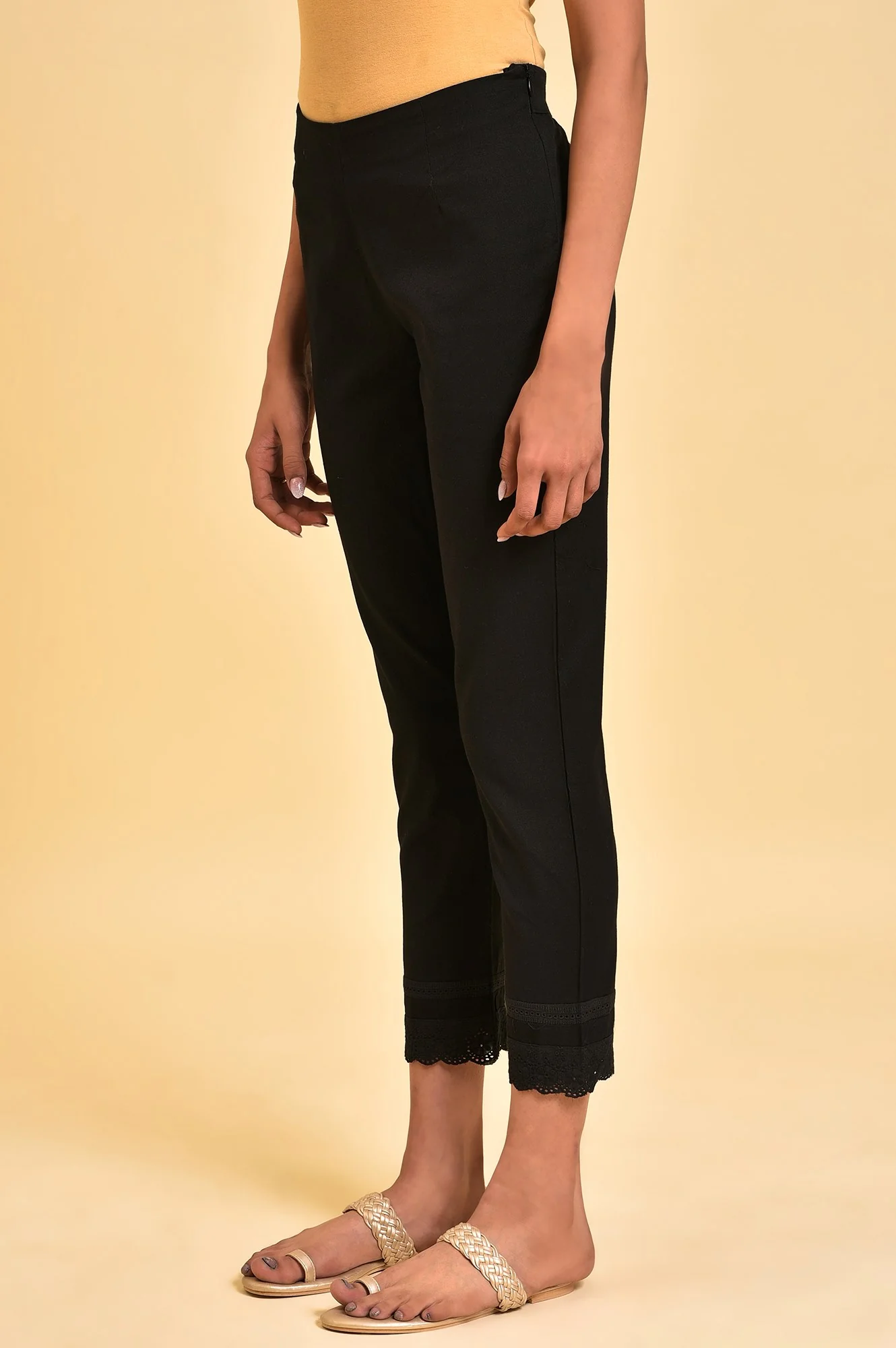 Black Solid Slim Pants - Image 3