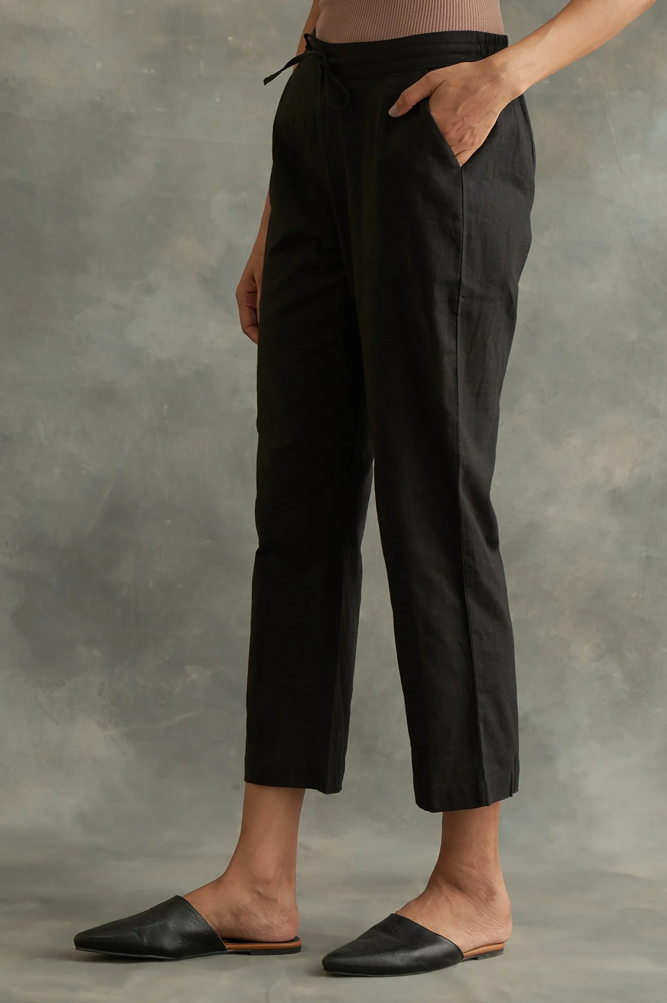 Black Solid Straight Pants - Image 3