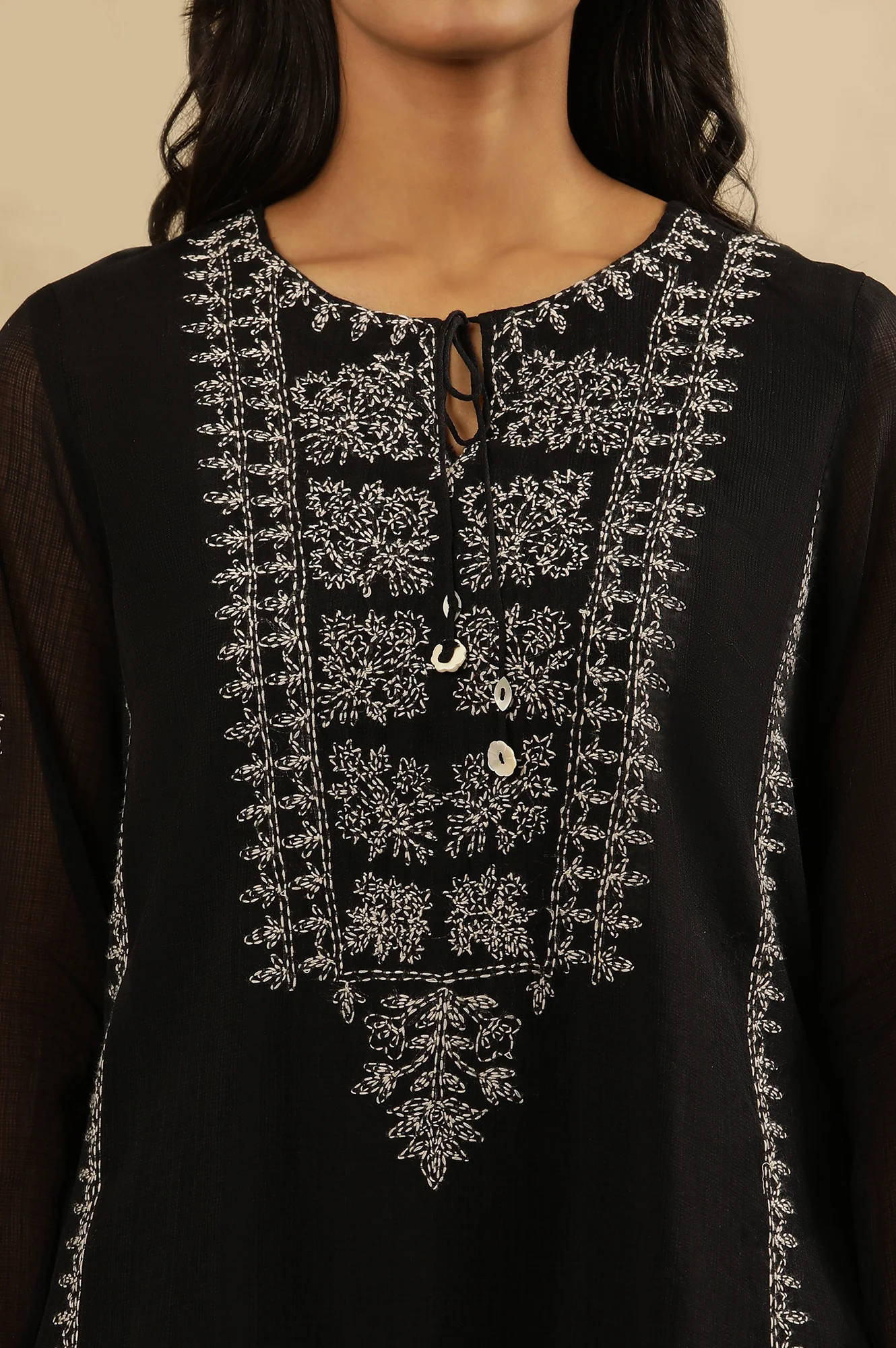 Black  Tepchi  Kota Layered Kurta - Image 7