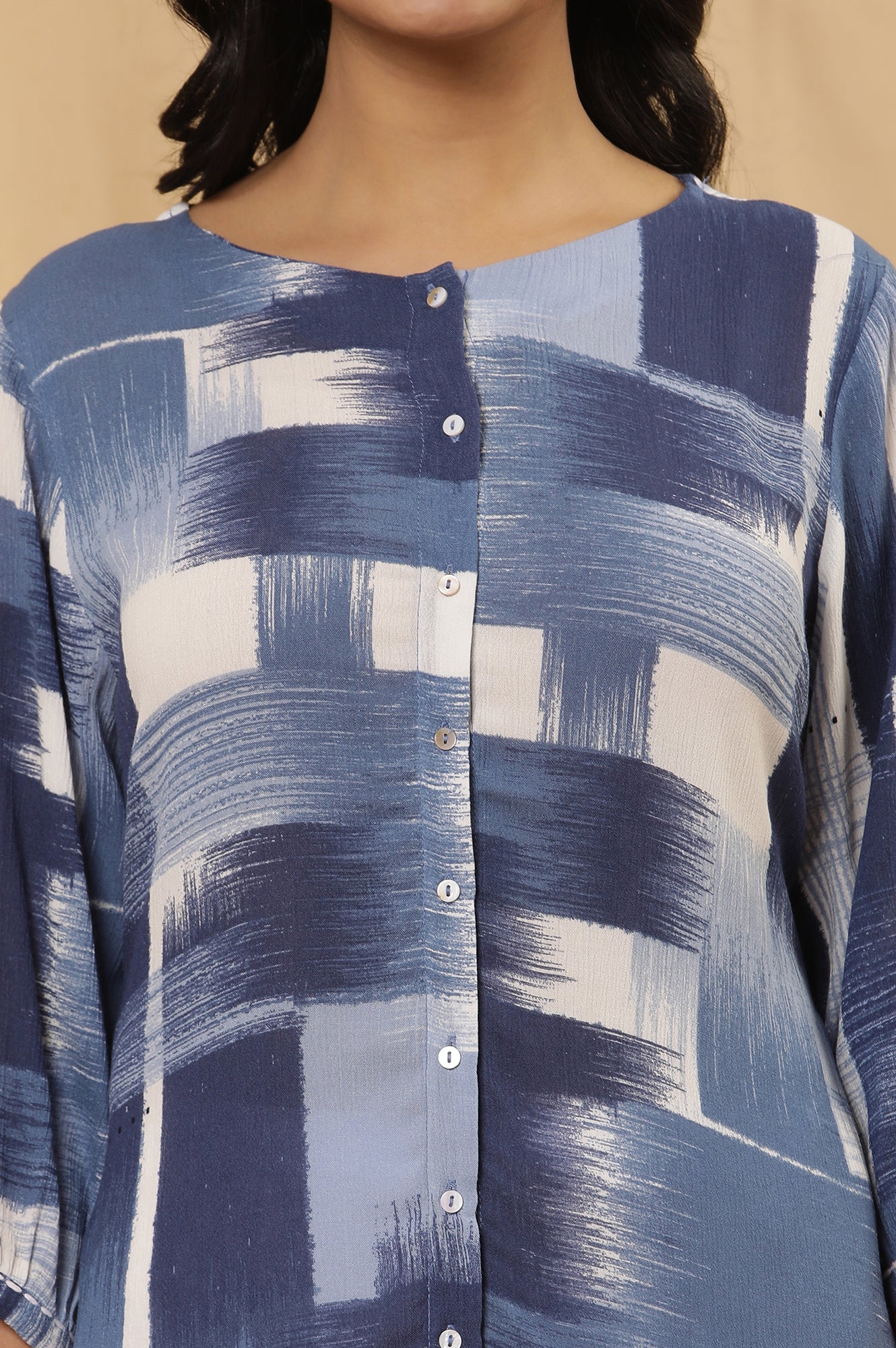 Blue Abstract Printed Kurta And Tights Set - Image 6