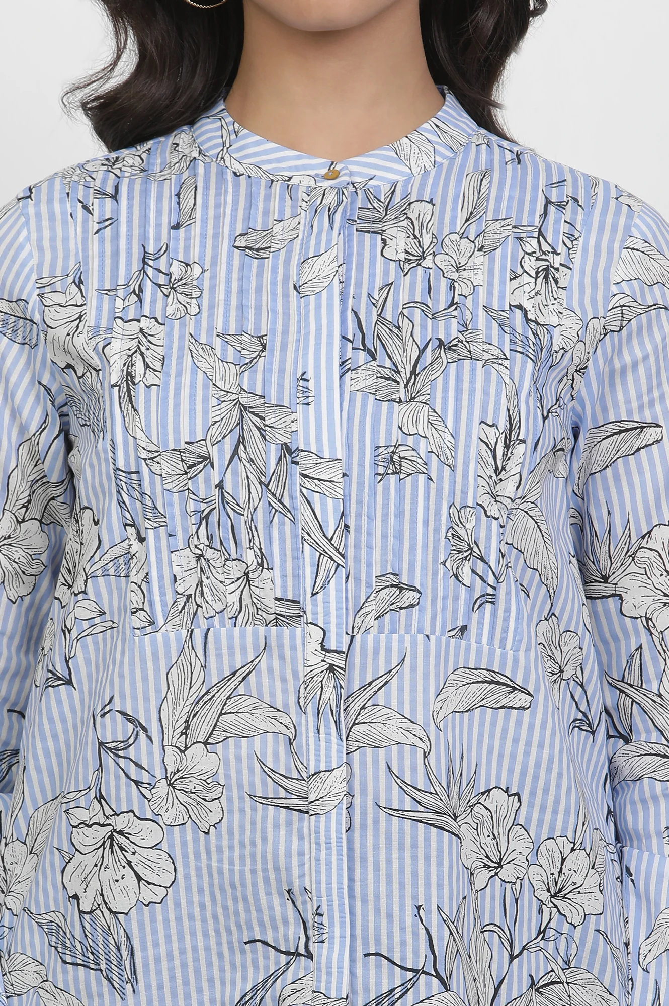 Blue And White Stripe Shirt With Floral Print - Image 6