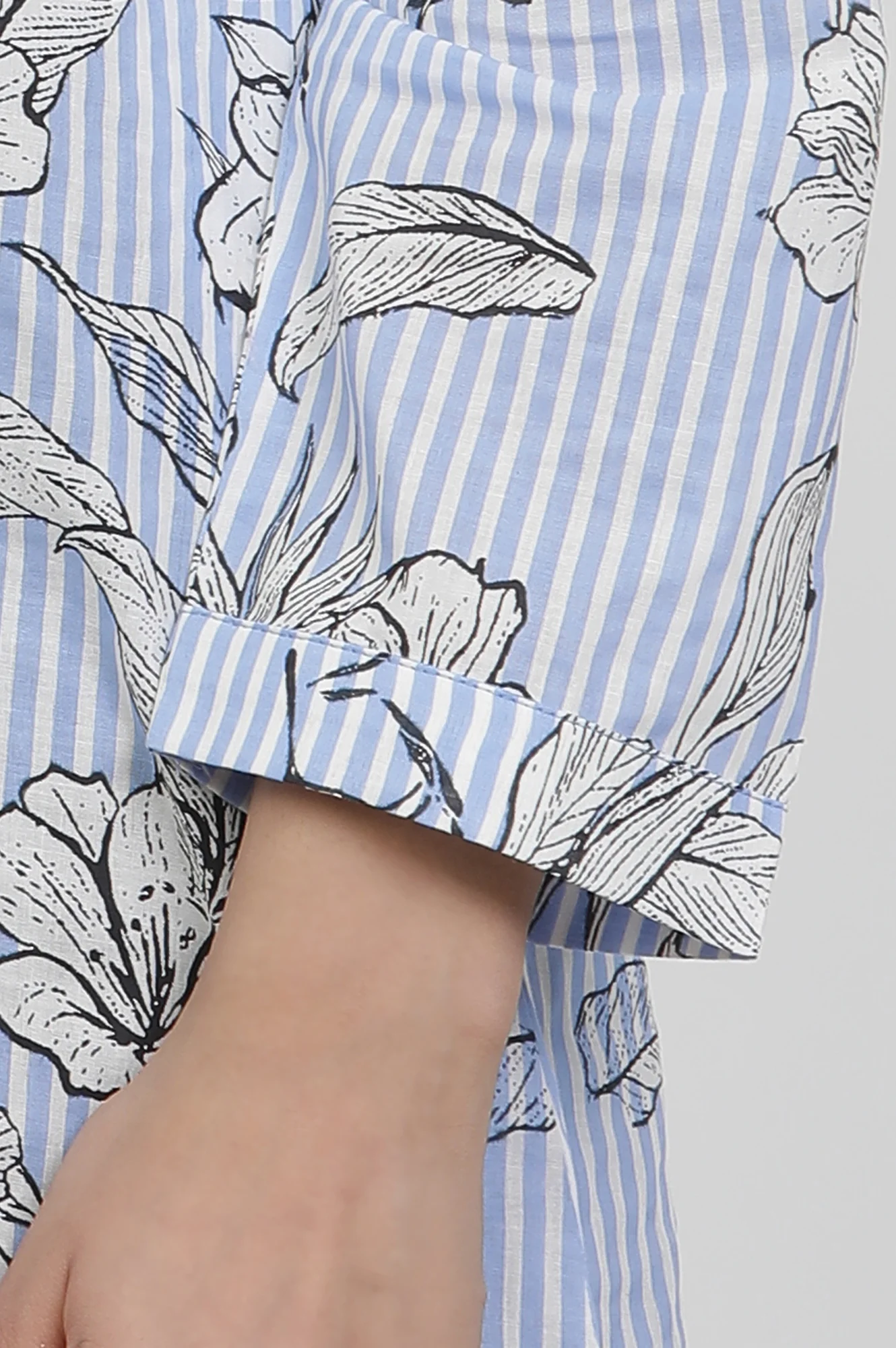 Blue And White Stripe Shirt With Floral Print - Image 7