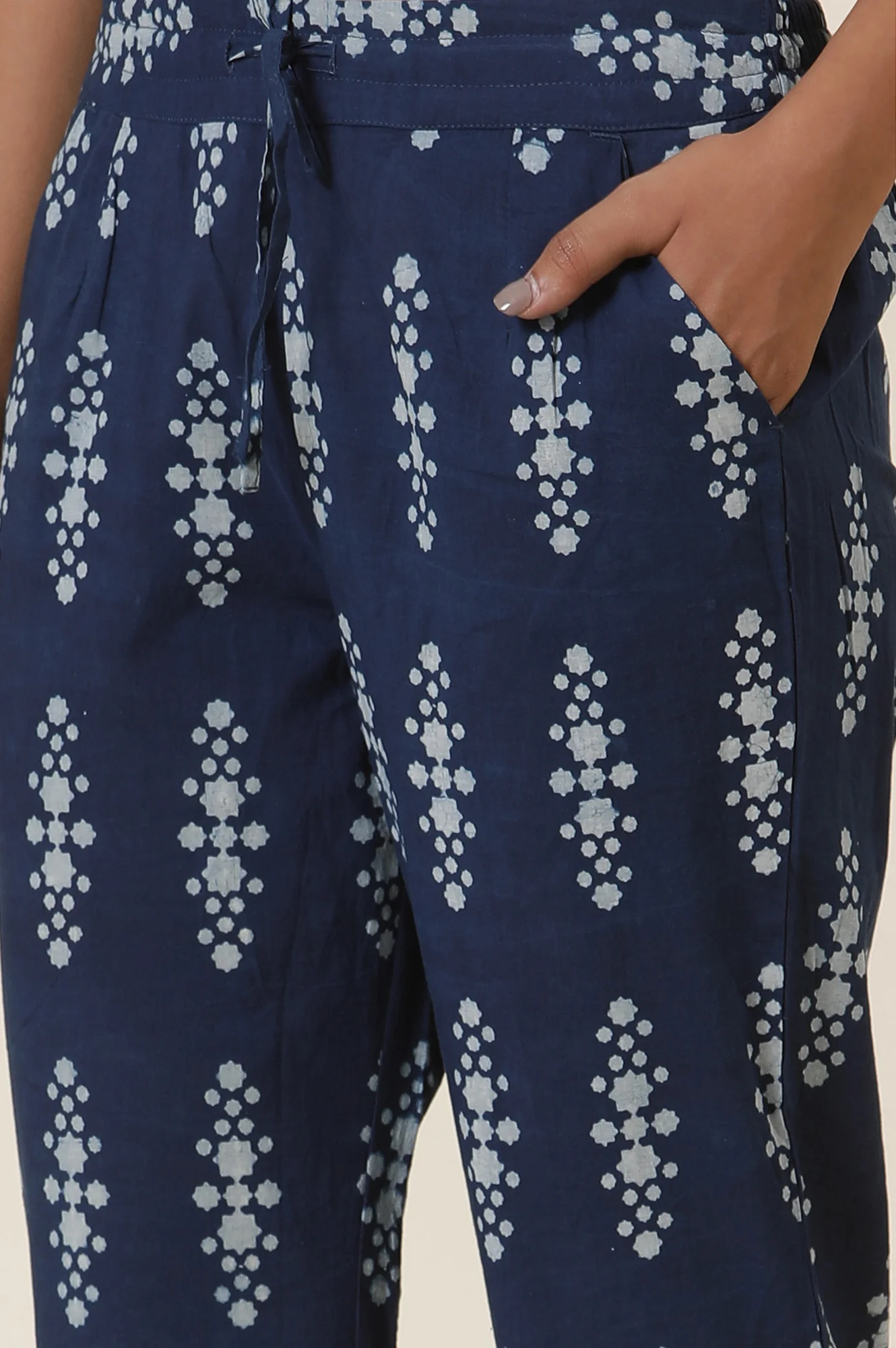 Blue Block Print Indigo Straight Pants - Image 7