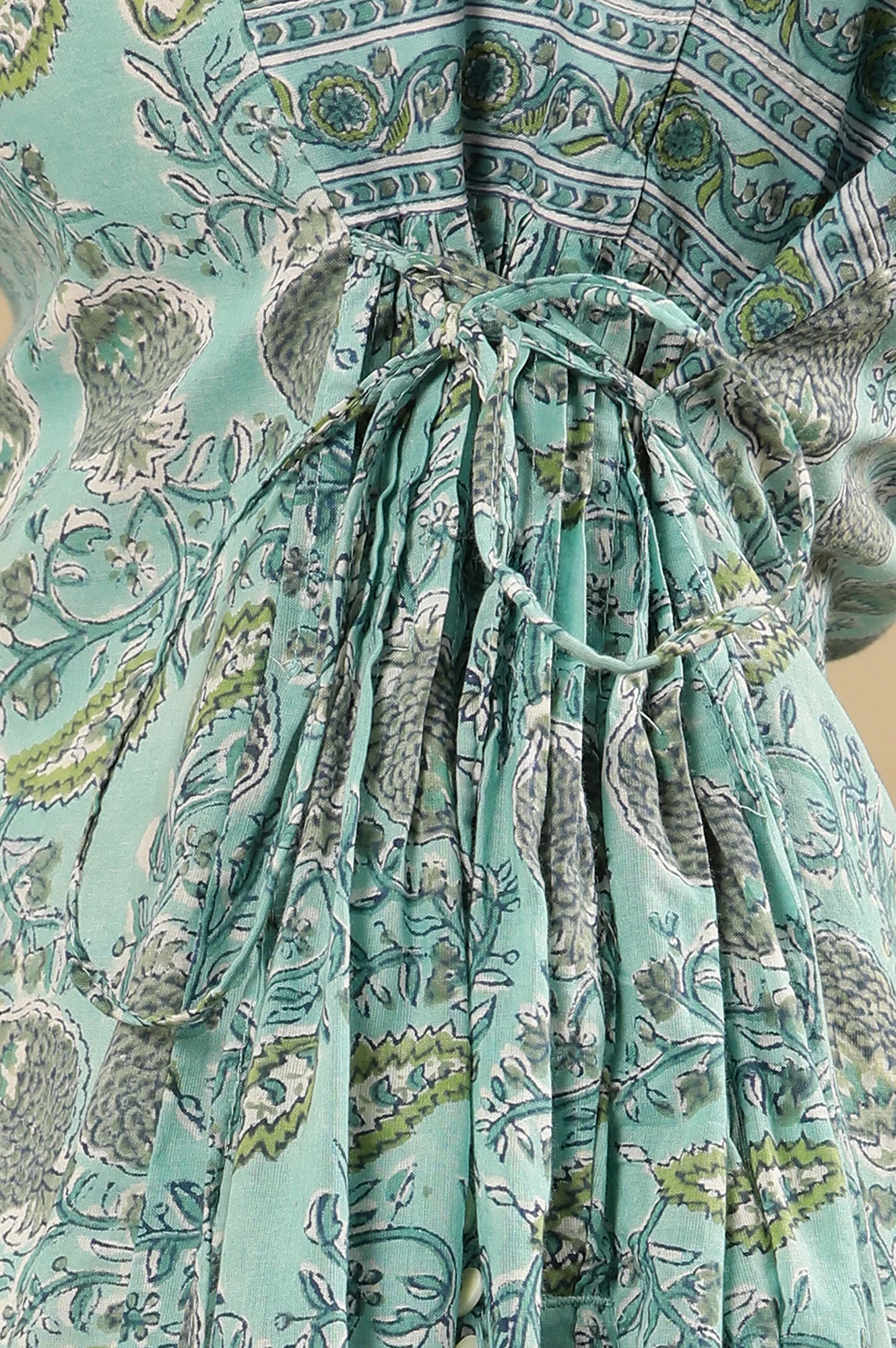 Blue Block Printed Kurta With Side Tie-Ups - Image 9