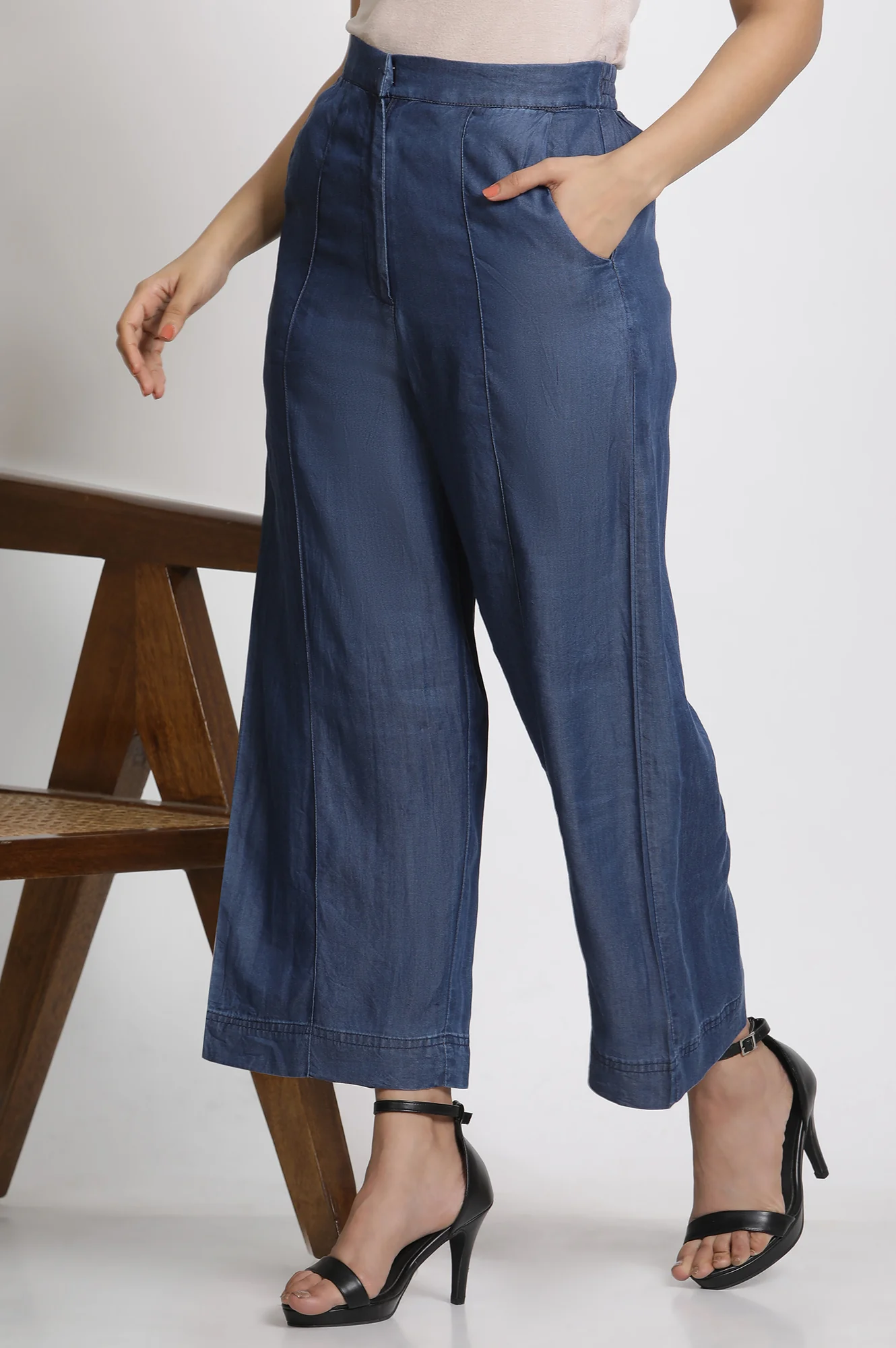Blue Chambray Smart Casual Trousers - Image 2