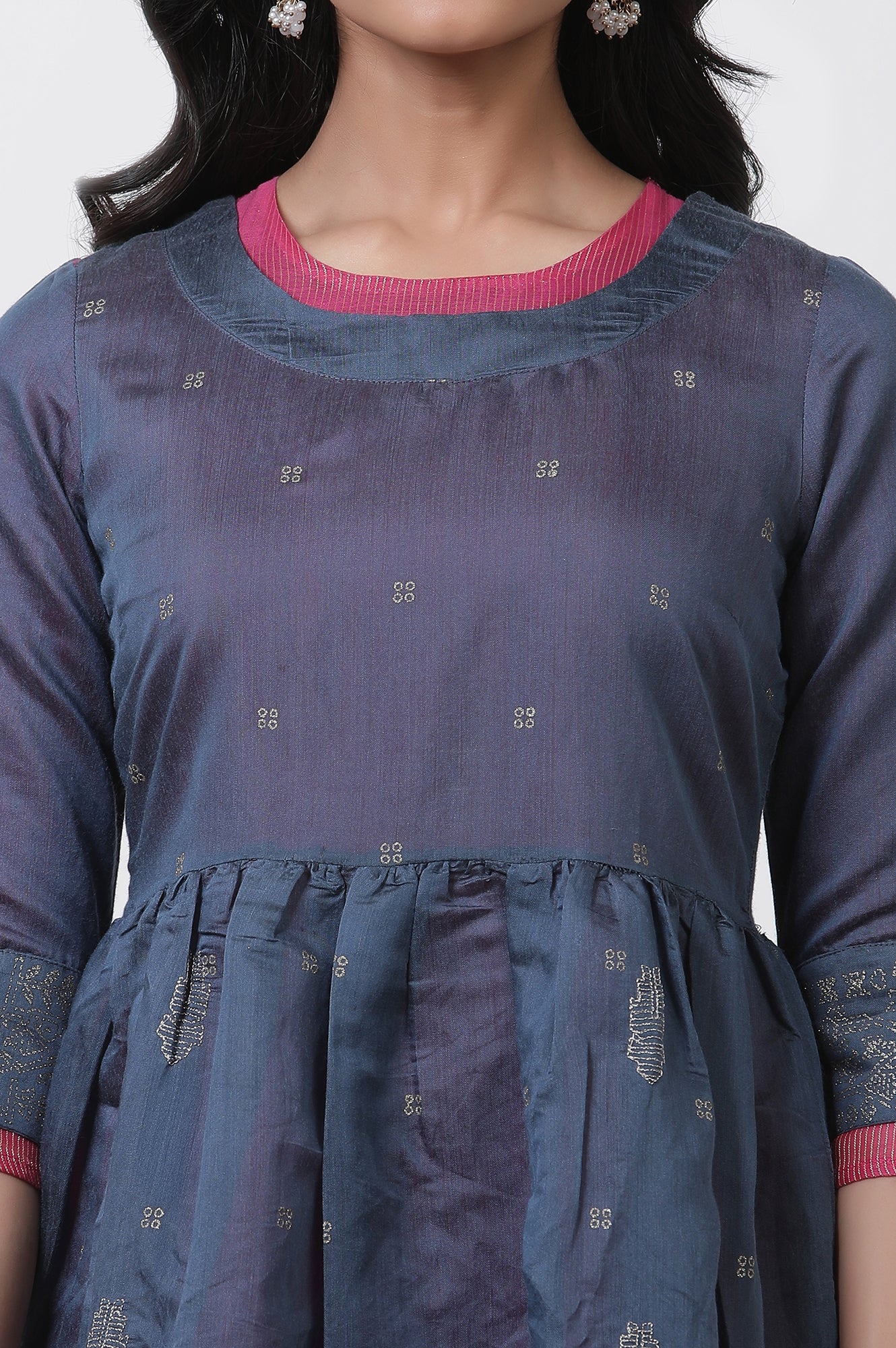 Blue Chanderi Flared Kurta And Culottes Set - Image 6