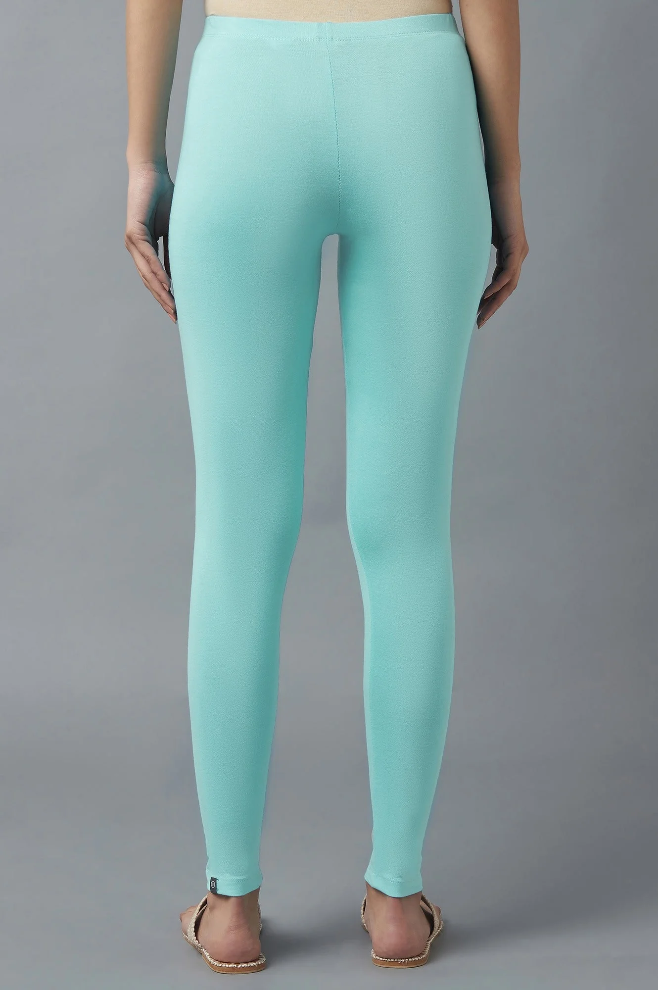 Elleven Women's Light Blue Solid Skinny Cotton Tights With Elasticated Waist - Image 2