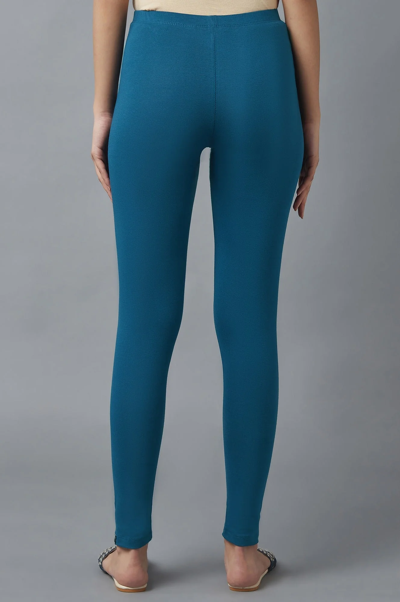 Elleven Women's Blue Solid Skinny Fit Cotton Tights With Elasticated Waist - Image 2
