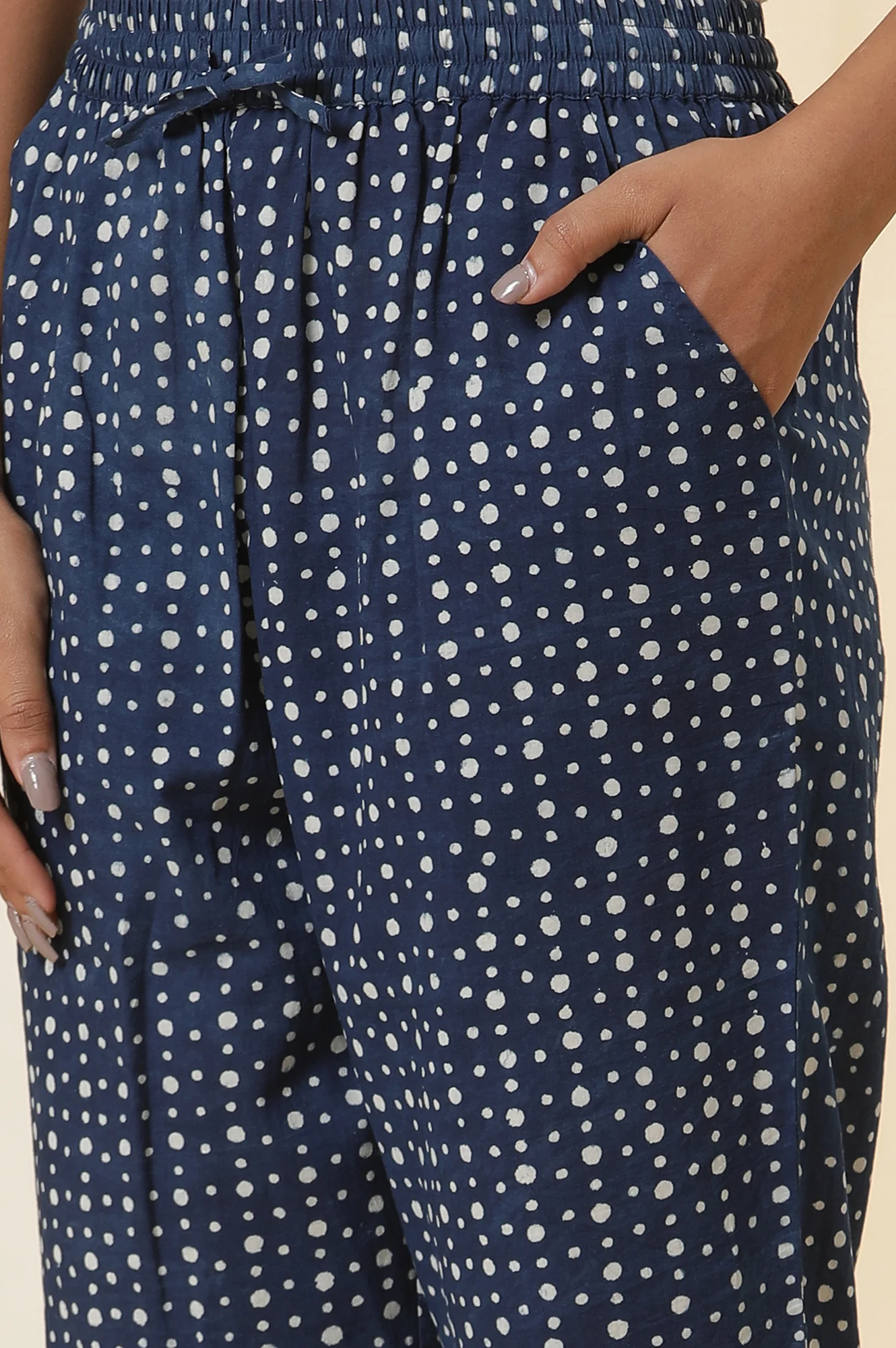 Blue Dabu Block Print Cotton Voile Straight Kurta, Pants And Dupatta Set - Image 9