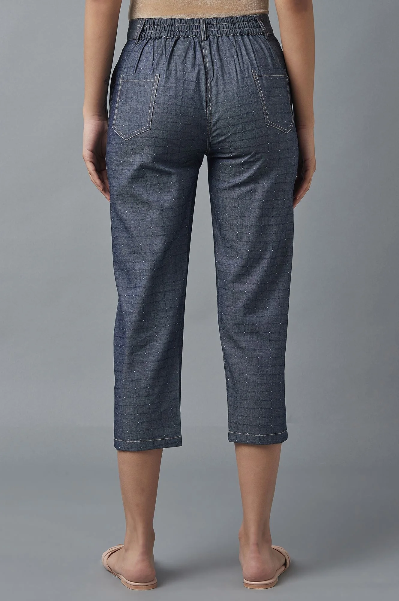 Elleven Women's Blue Polka Dots Straight Fit Denim Culottes With Front Zip - Image 3