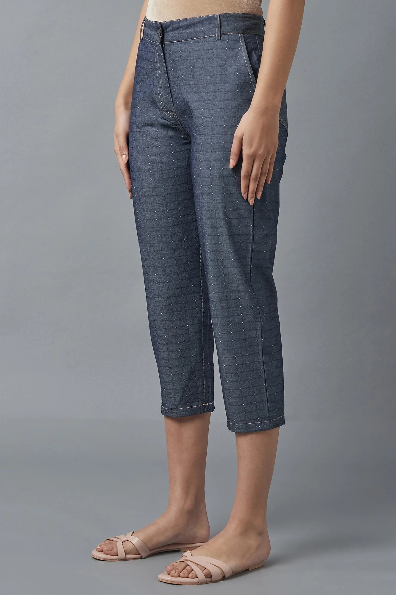 Elleven Women's Blue Polka Dots Straight Fit Denim Culottes With Front Zip - Image 5