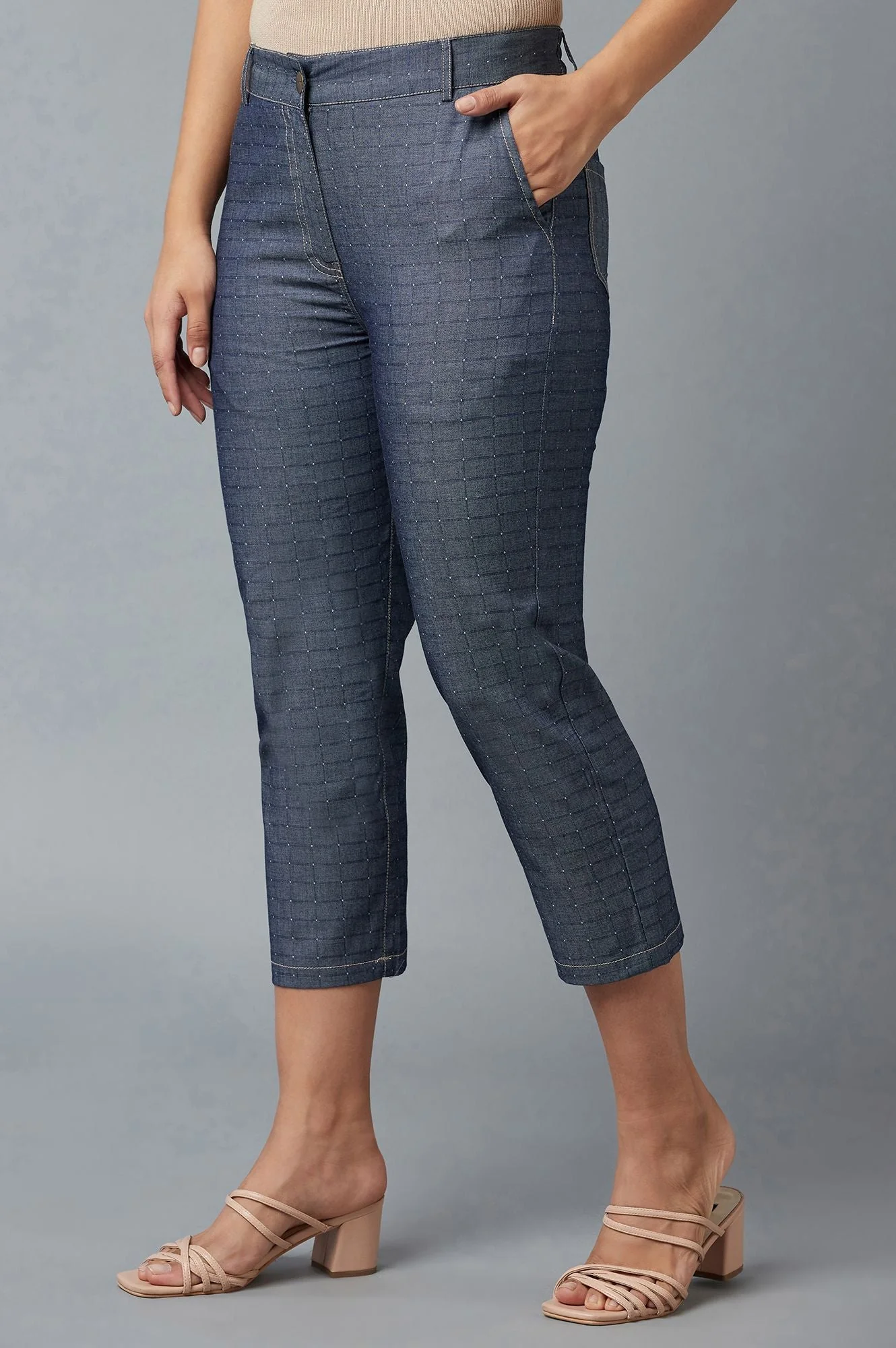 Elleven Women's Blue Polka Dots Straight Fit Denim Culottes With Front Zip - Image 6
