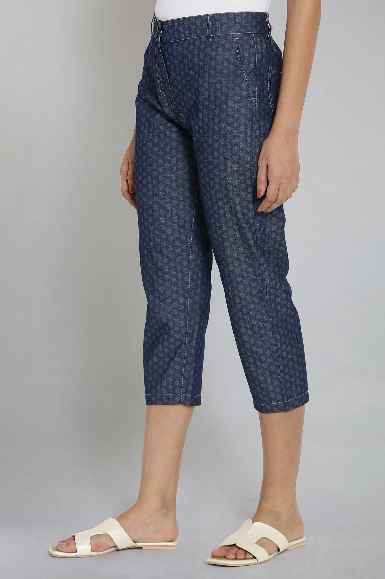 Elleven Women's Blue Polka Dots Wide Leg Denim Culottes With Elasticated Waist - Image 3