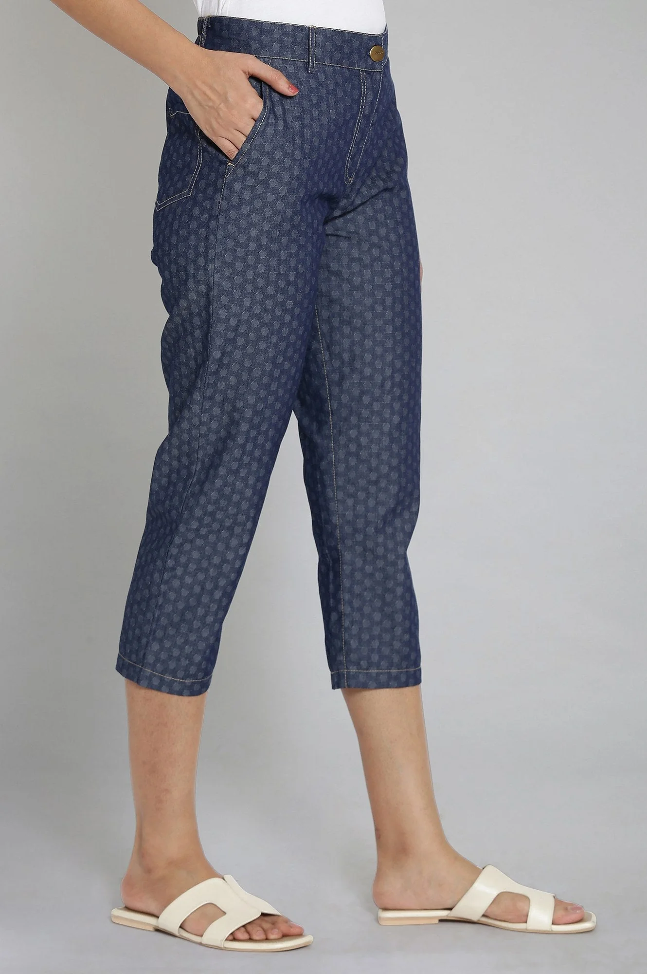 Elleven Women's Blue Polka Dots Wide Leg Denim Culottes With Elasticated Waist - Image 4