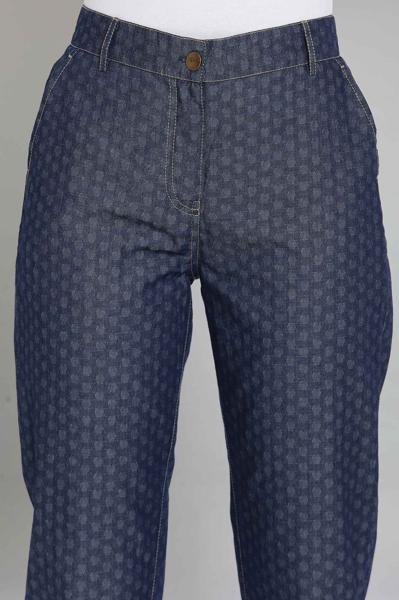 Elleven Women's Blue Polka Dots Wide Leg Denim Culottes With Elasticated Waist - Image 6