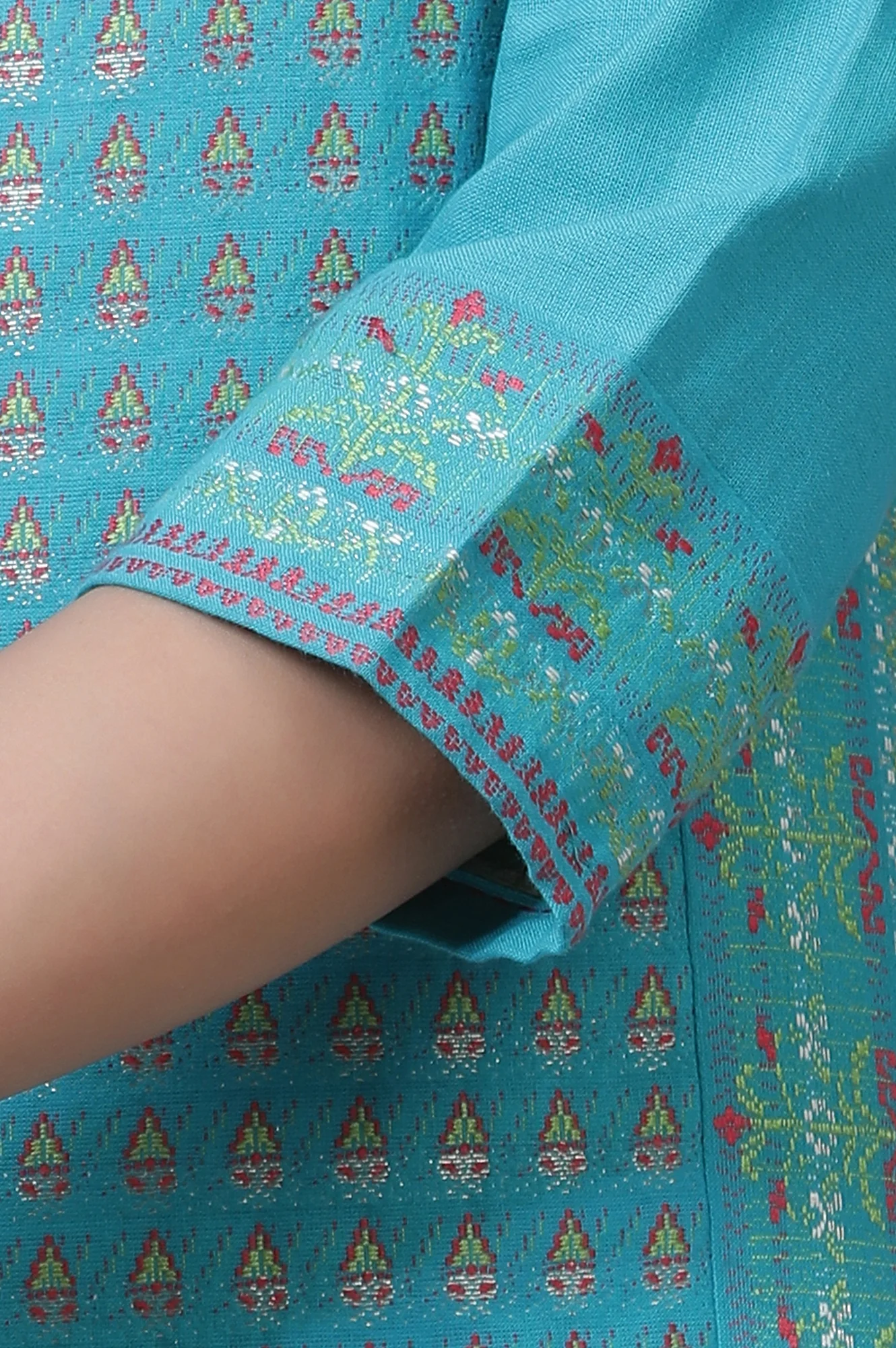Blue Dobby Kurta, Sharara And Dupatta Set - Image 7