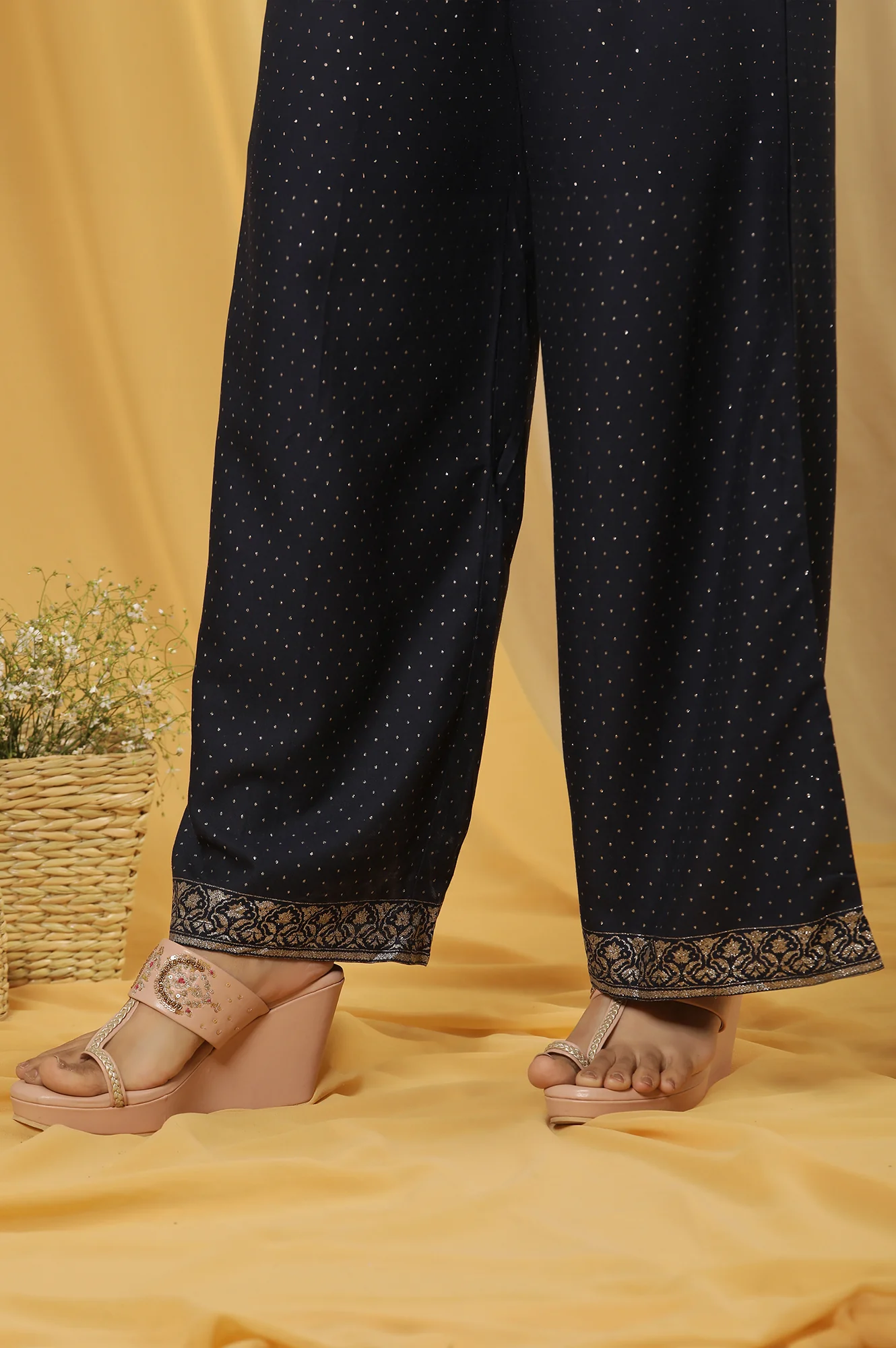 Blue Embroidered A-Line Kurta, Pants And Dupatta Set - Image 9