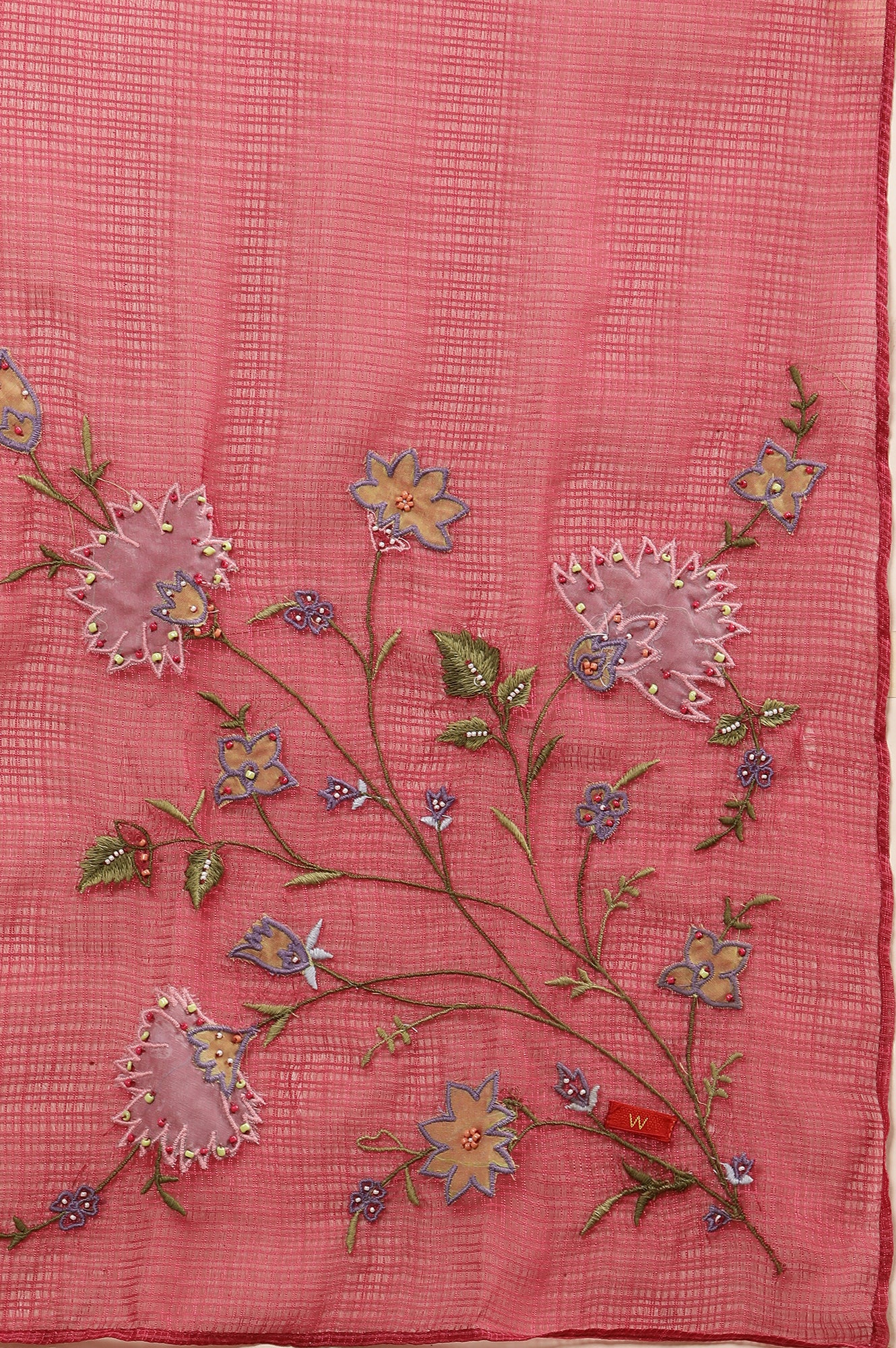 Blue Embroidered Cotton Kurta, Tights And Pink Dupatta - Image 10