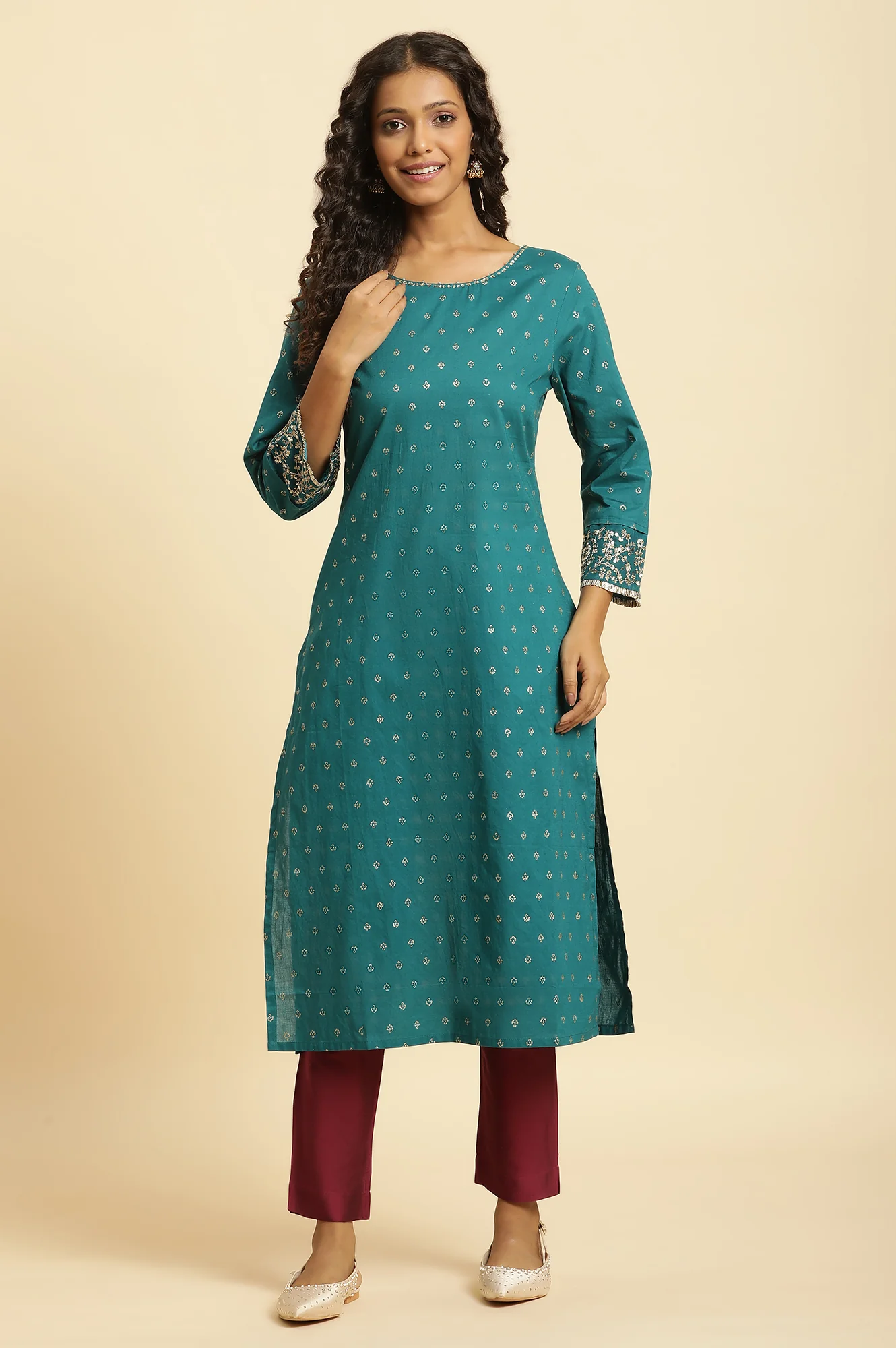 Blue Embroidered Festive Kurta - Image 2