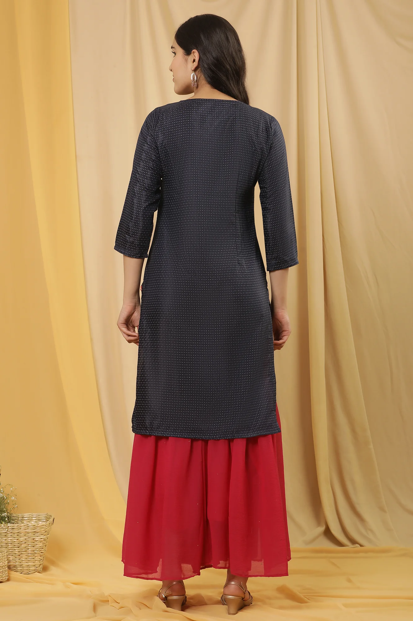Blue Embroidered Kurta And Sharara Set - Image 4