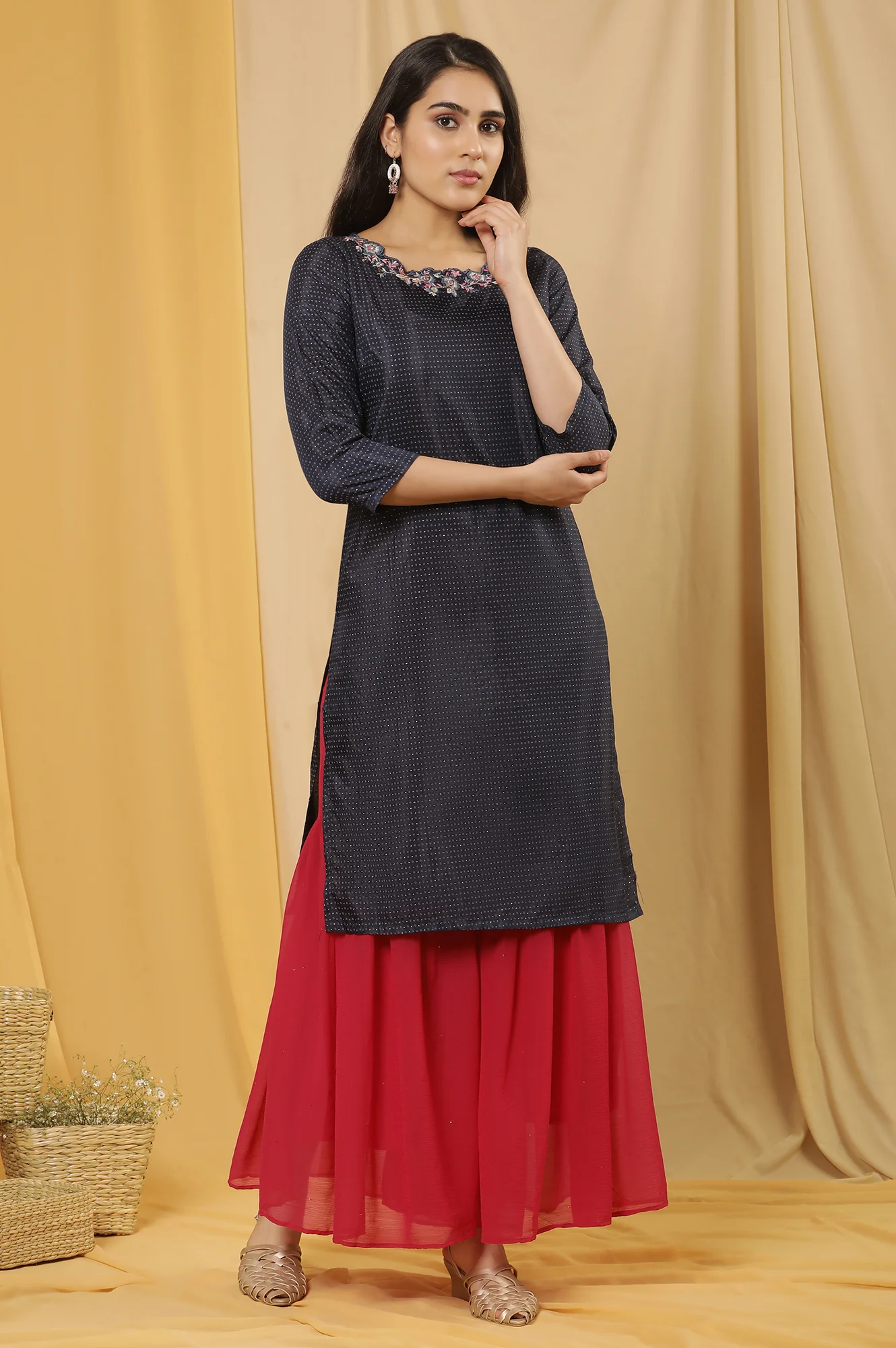 Blue Embroidered Kurta And Sharara Set - Image 5