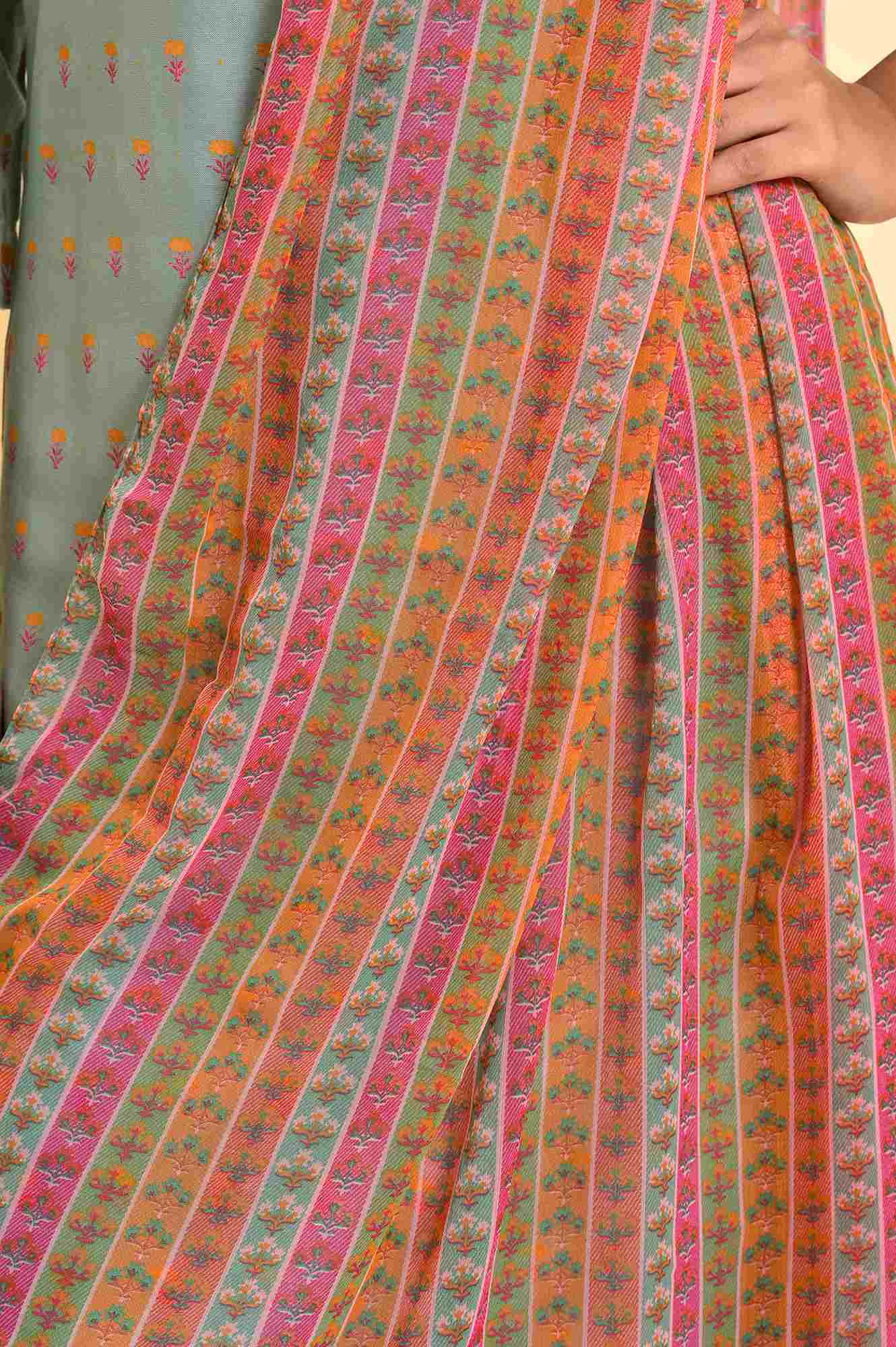 Blue Embroidered Kurta, Parallel Pants & Dupatta Set - Image 11