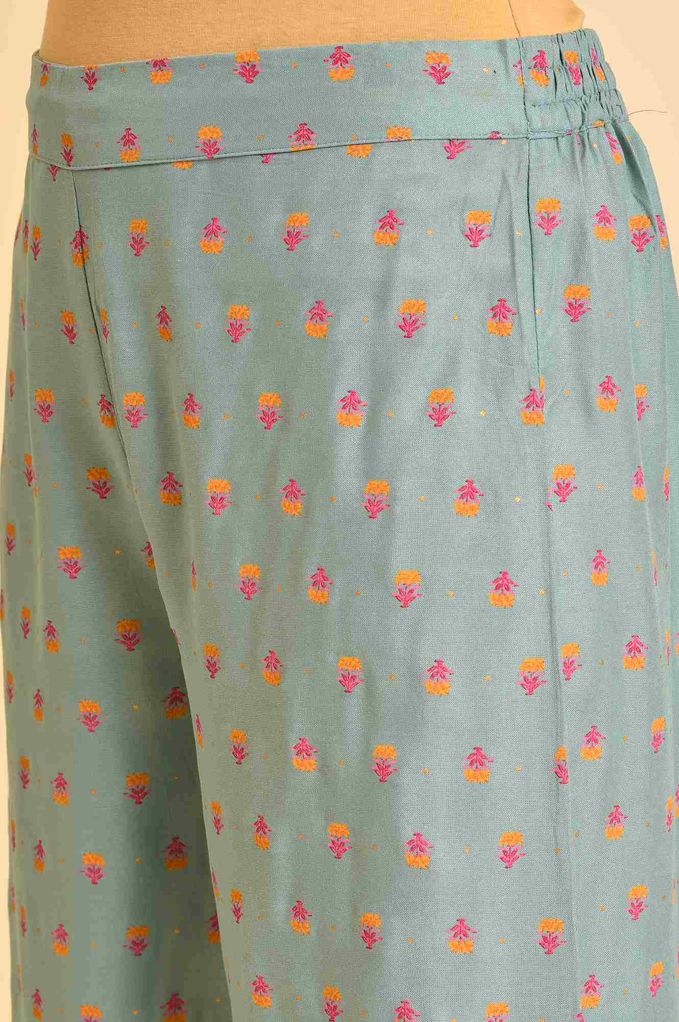 Blue Embroidered Kurta, Parallel Pants & Dupatta Set - Image 9