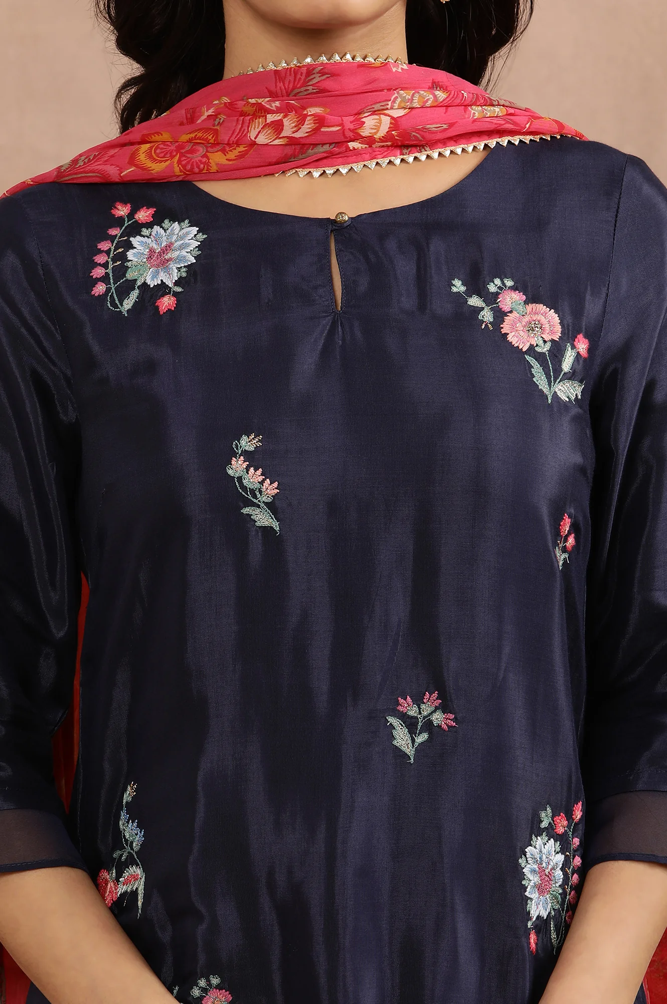 Blue Embroidered Kurta, Printed Salwar And Dupatta Set - Image 6