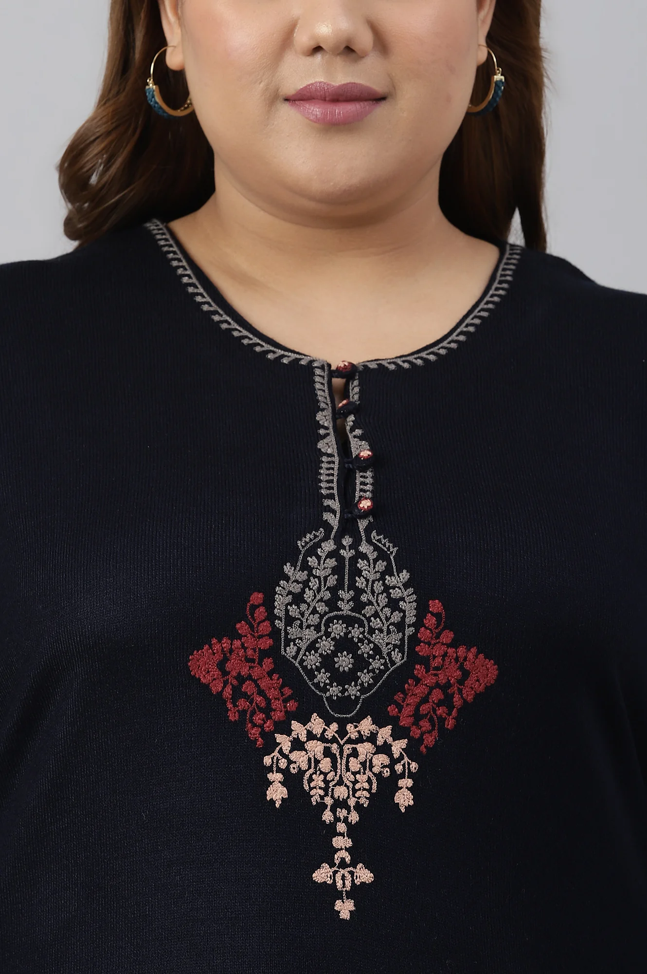 Blue Embroidered Plus Size Winter kurta - Image 5
