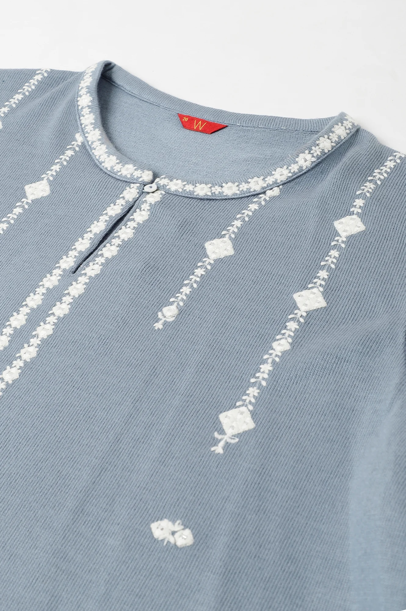Blue Embroidered Plus Size Winter kurta - Image 7
