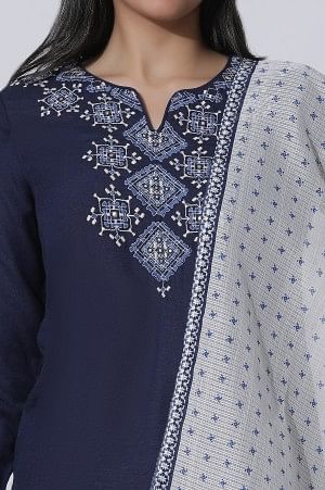Blue Embroidered Straight Kurta, Parallel Pants With Dupatta Set - Image 6