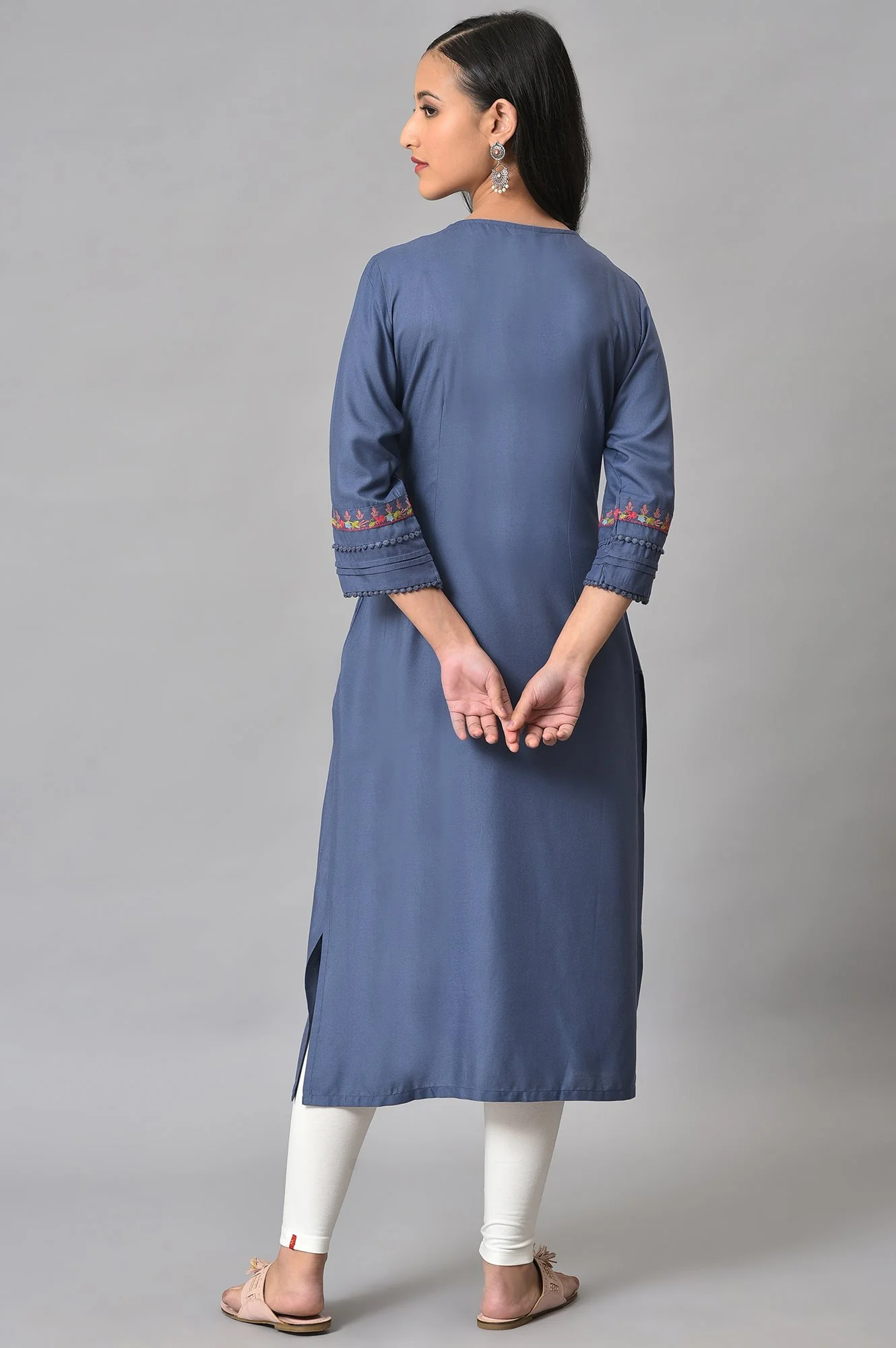 Blue Embroidered Yoke kurta - Image 2