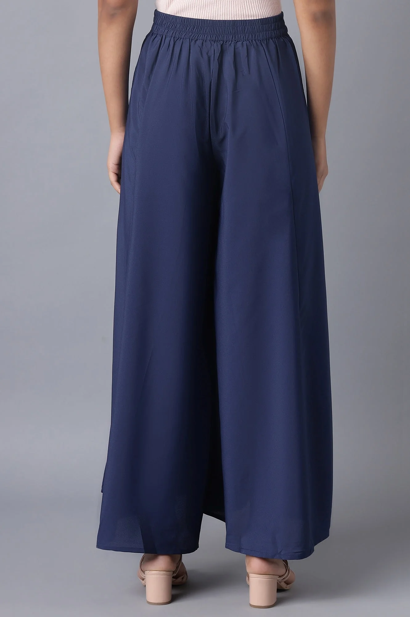 Elleven Women's Blue Solid Flared Woven Palazzo with Elasticated Waist - Image 2