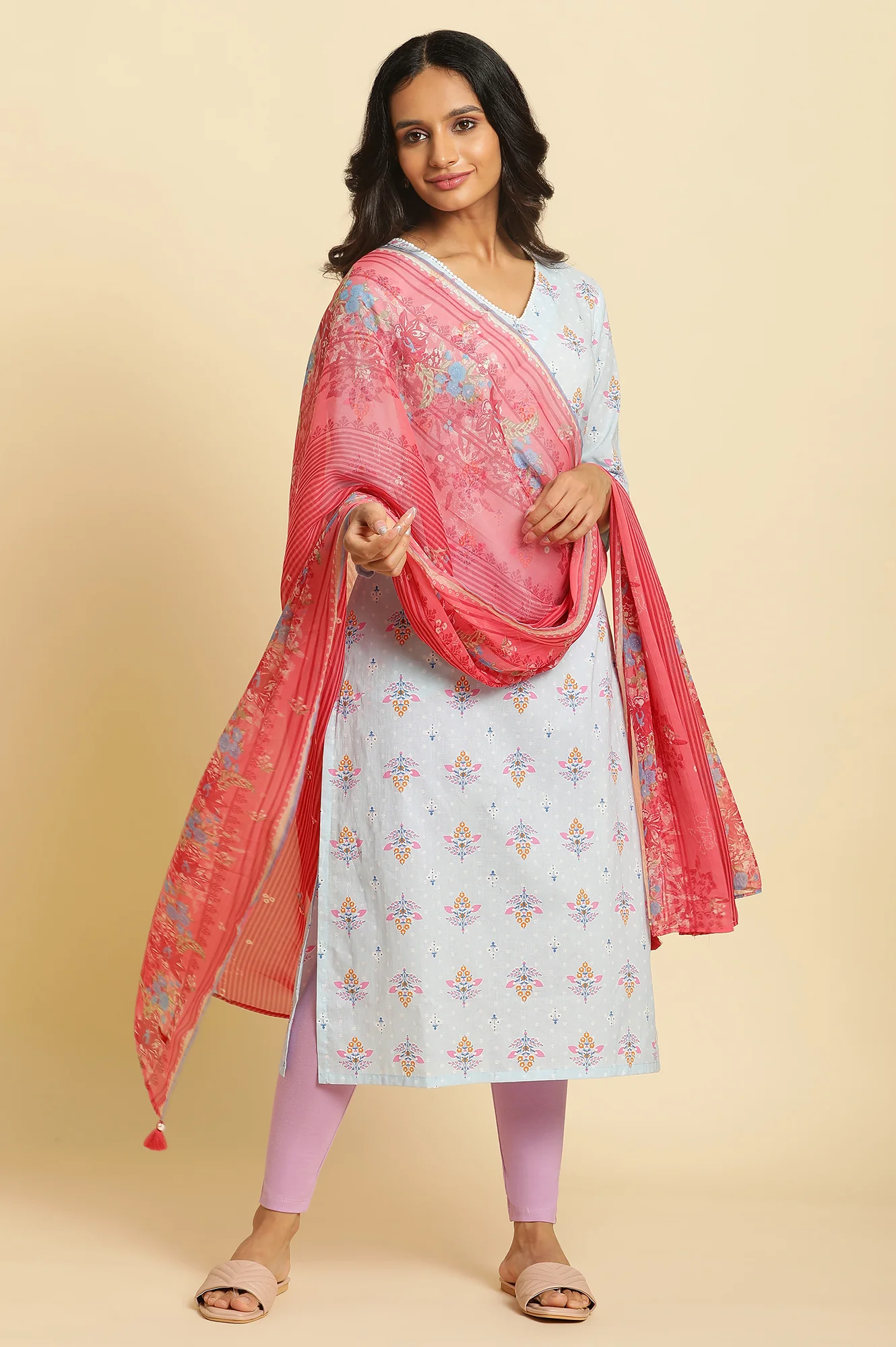 Blue Floral Printed Straight Kurta - Image 5