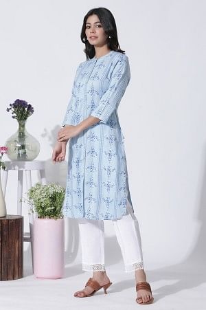 Blue Geometric Print Shirt Kurta And Straight Pants Set - Image 7