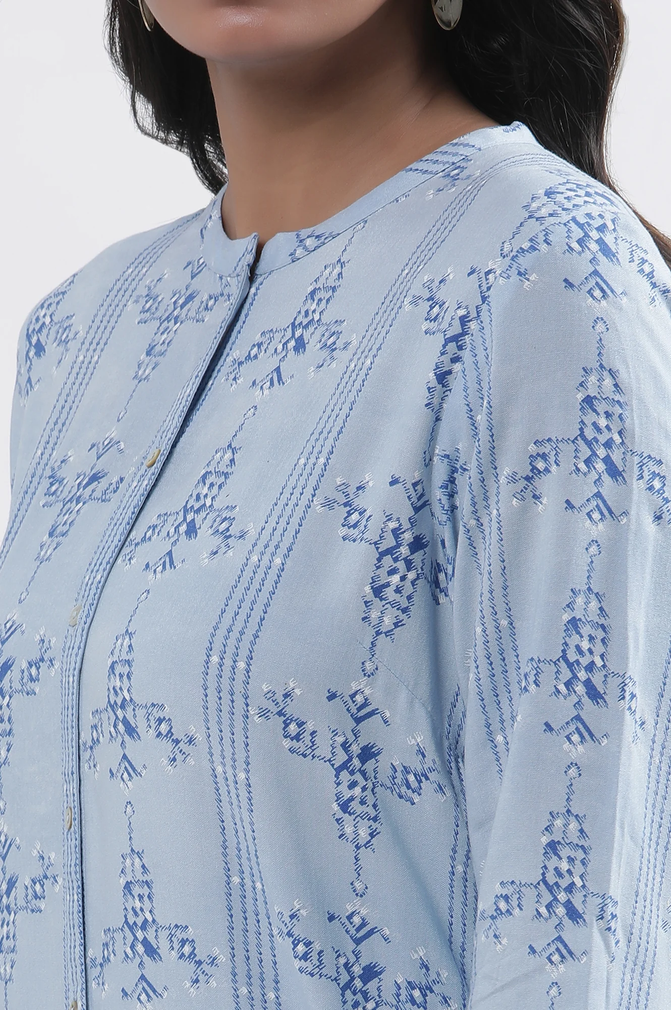 Blue Geometric Print Shirt Kurta And Tights Set - Image 7