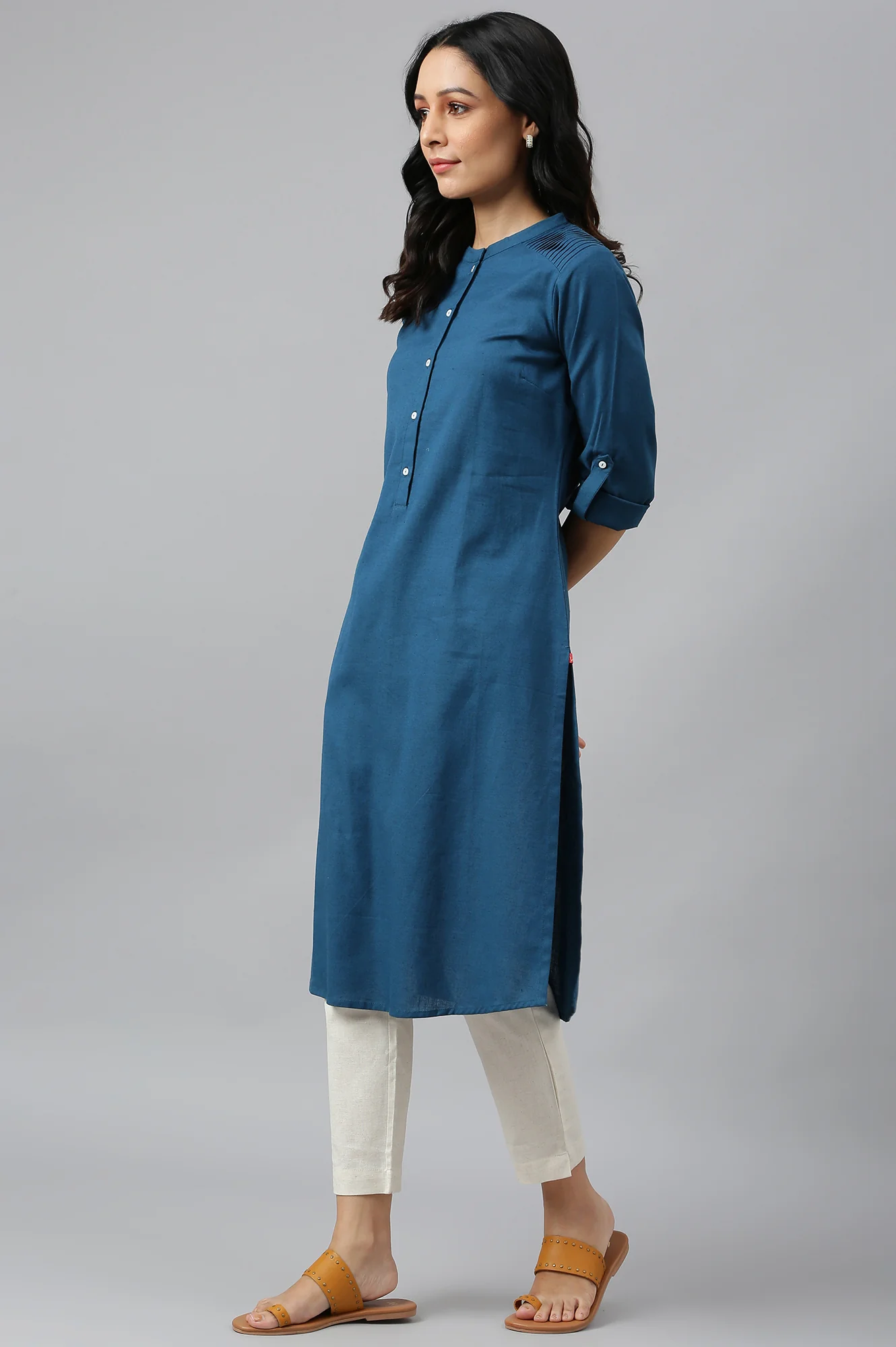 Blue Half Placket Shirt kurta - Image 3