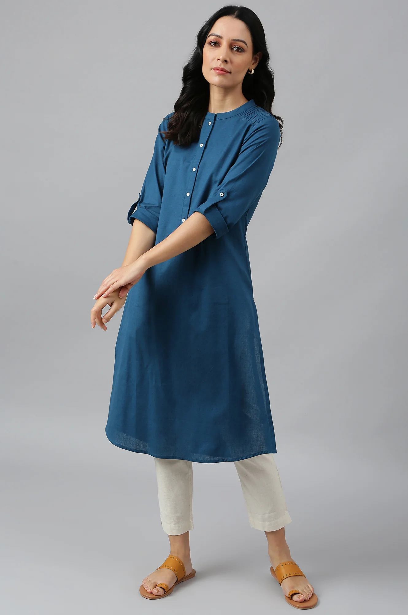 Blue Half Placket Shirt kurta - Image 5