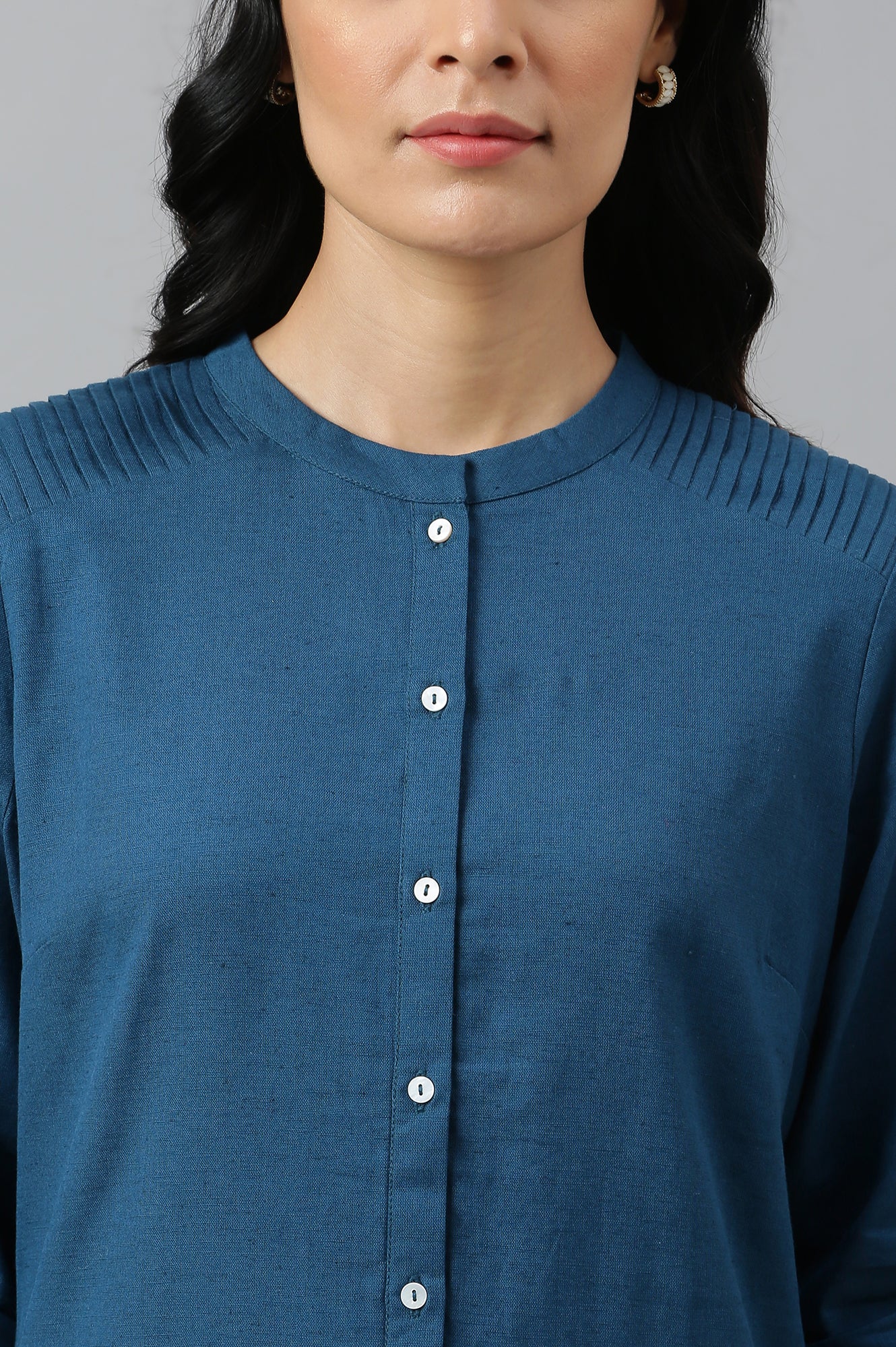 Blue Half Placket Shirt kurta - Image 8