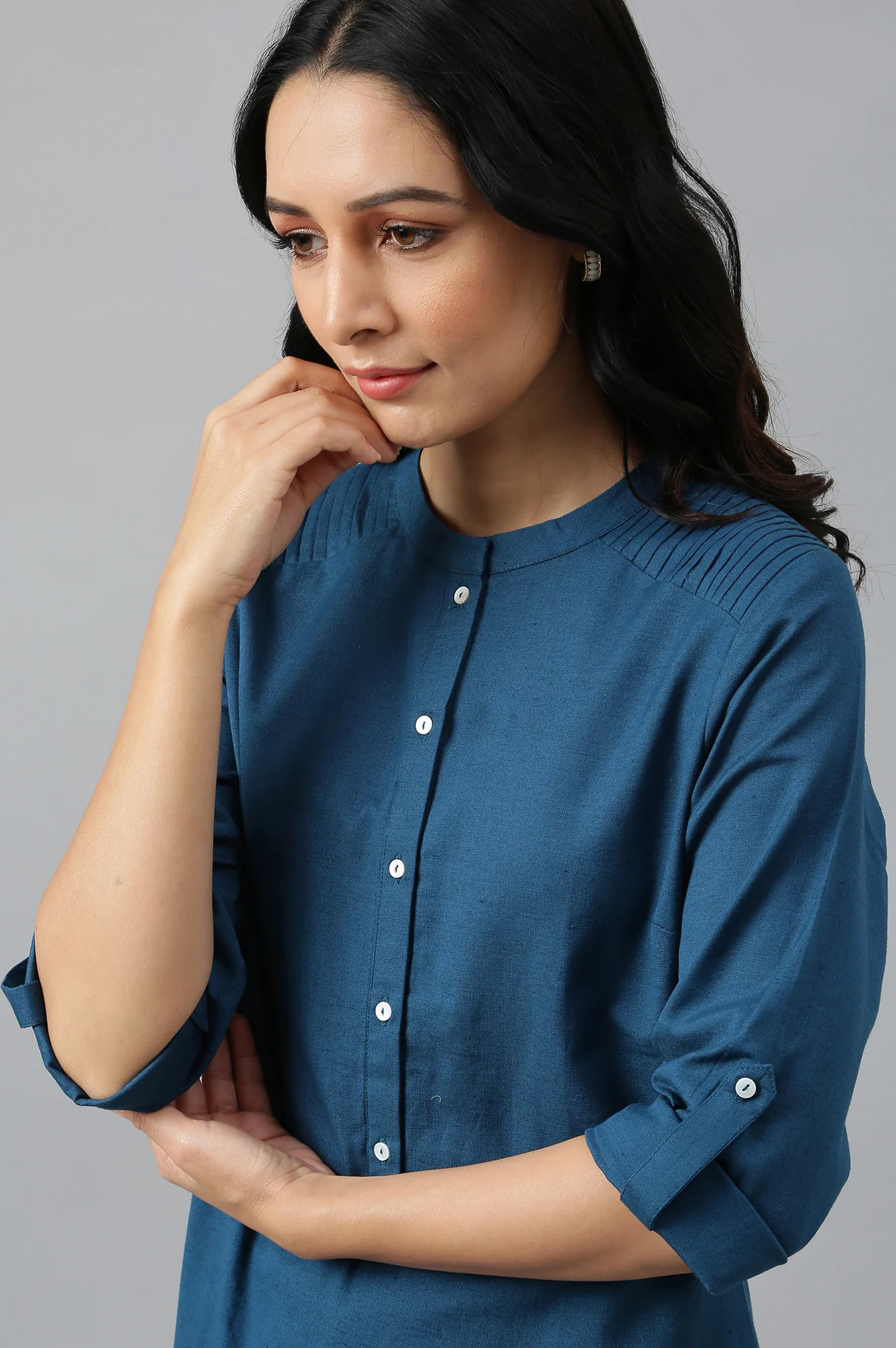 Blue Half Placket Shirt kurta - Image 9