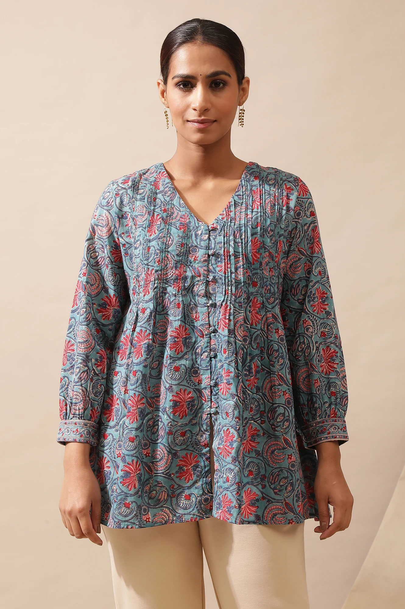 Blue Hand Block Printed Top - Image 2