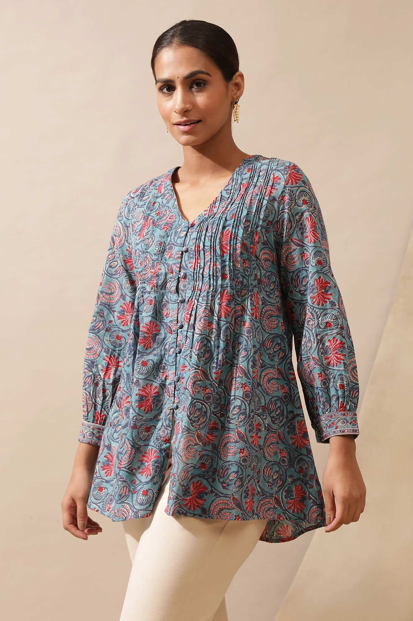 Blue Hand Block Printed Top - Image 3