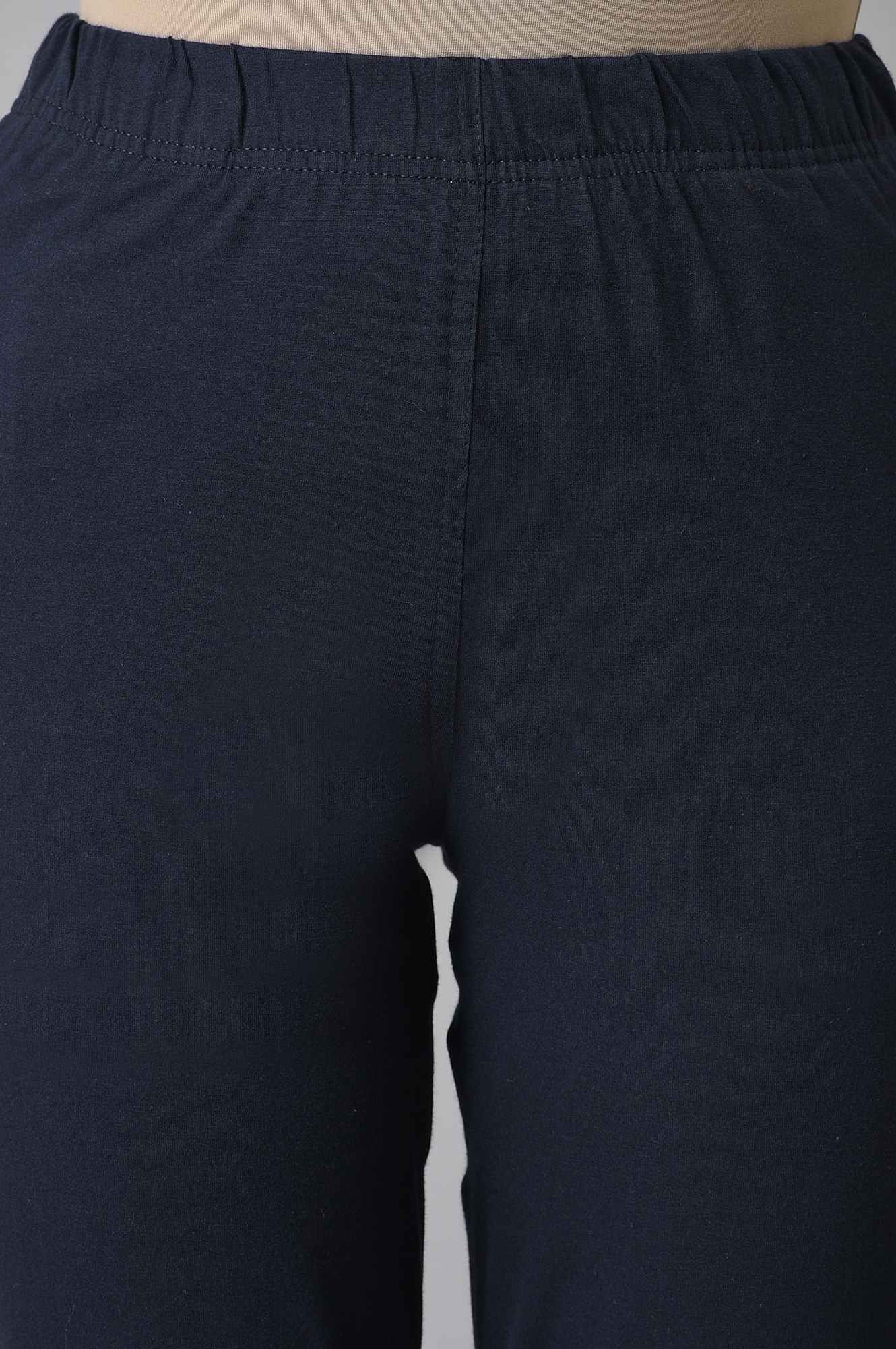 Elleven Women's Navy Blue Solid Flared Cotton Pants With Elasticated Waist - Image 6