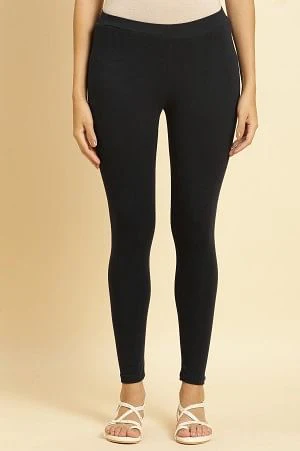 Blue Knitted Solid Tights