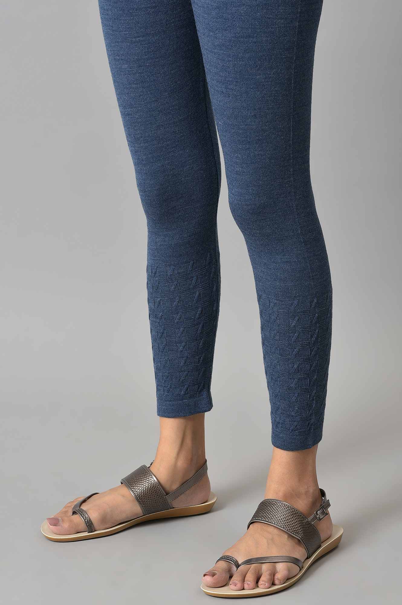 Elleven Women's Blue Solid Skinny Fit Tights With Elasticated Waist - Image 8
