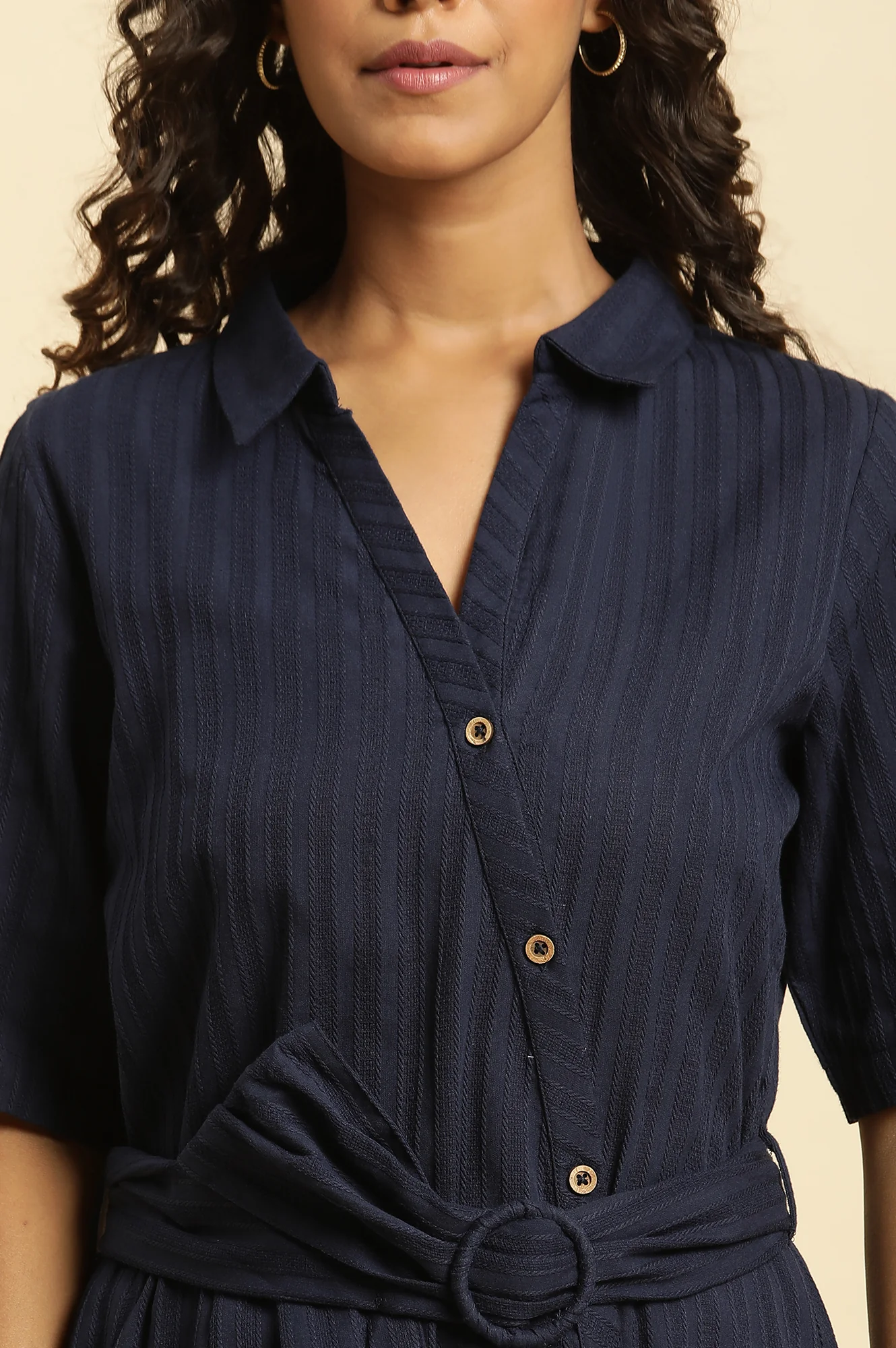 Blue Long Shirt Dress With Belt - Image 6