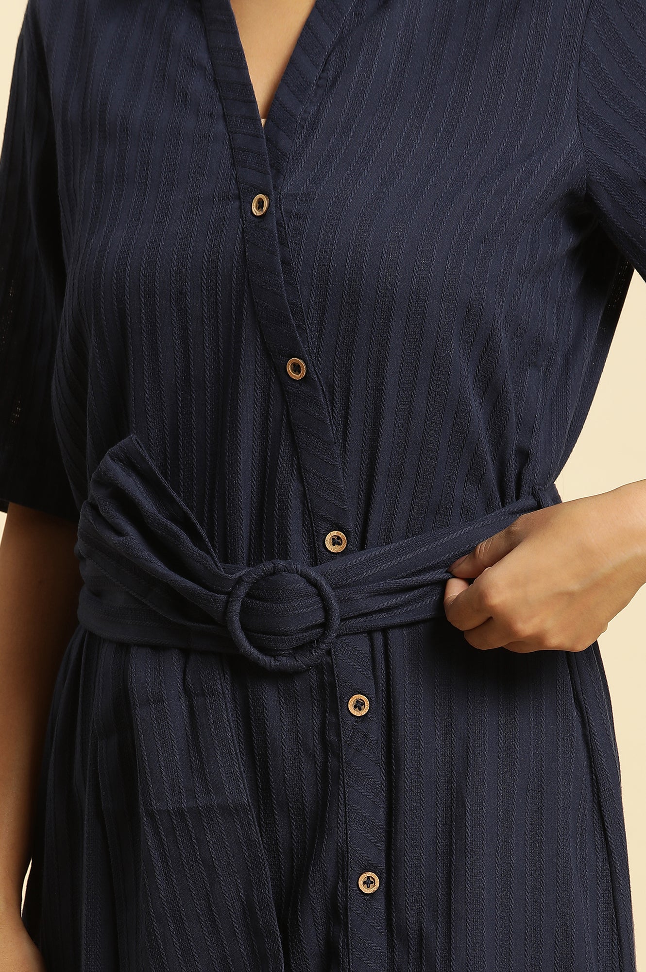 Blue Long Shirt Dress With Belt - Image 8