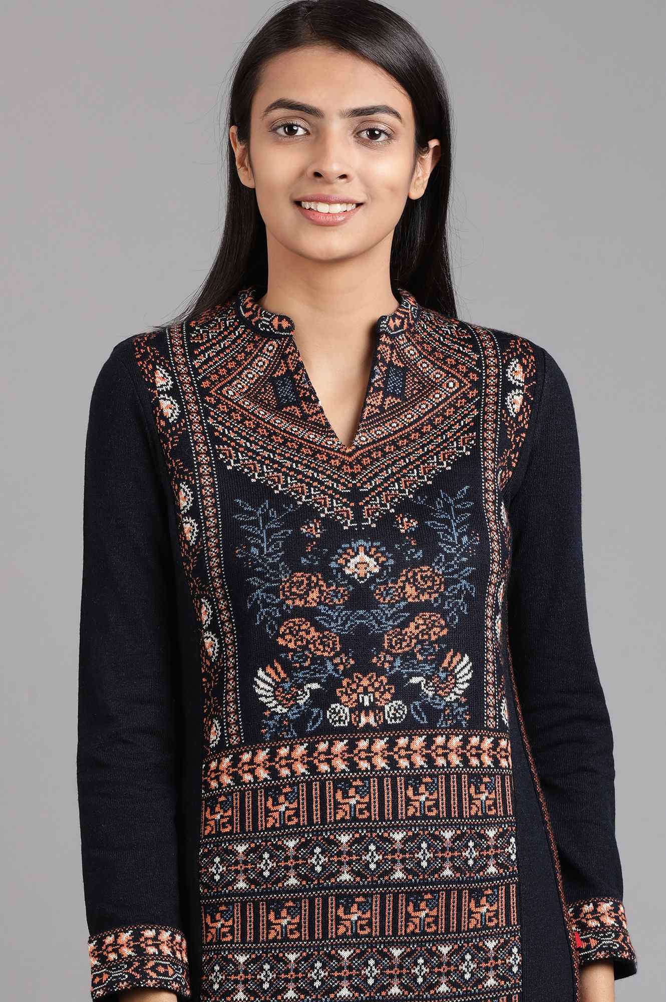 Blue Mandarin Neck Yarn-dyed Winter kurta - Image 6