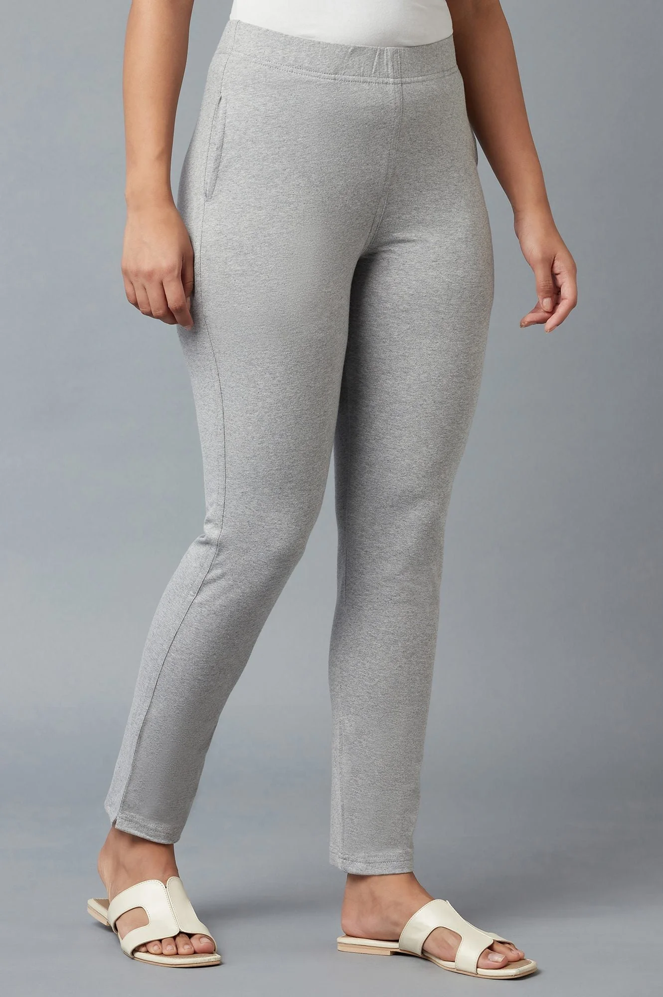 Elleven Women's Grey Solid Regular Fit Cotton Pants With Elasticated Waist - Image 8